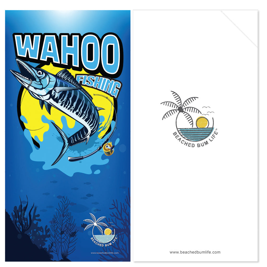 Fishing-themed product with 'Wahoo Fishing' text and a fish illustration on a blue background.