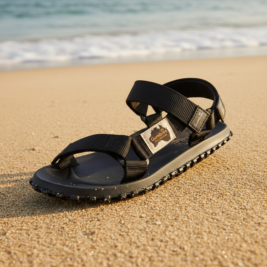 Gumbies Scrambler Sandals Women's Black &amp; Grey — active coastal style for Martha's Vineyard at Sun of the Beach Boutique