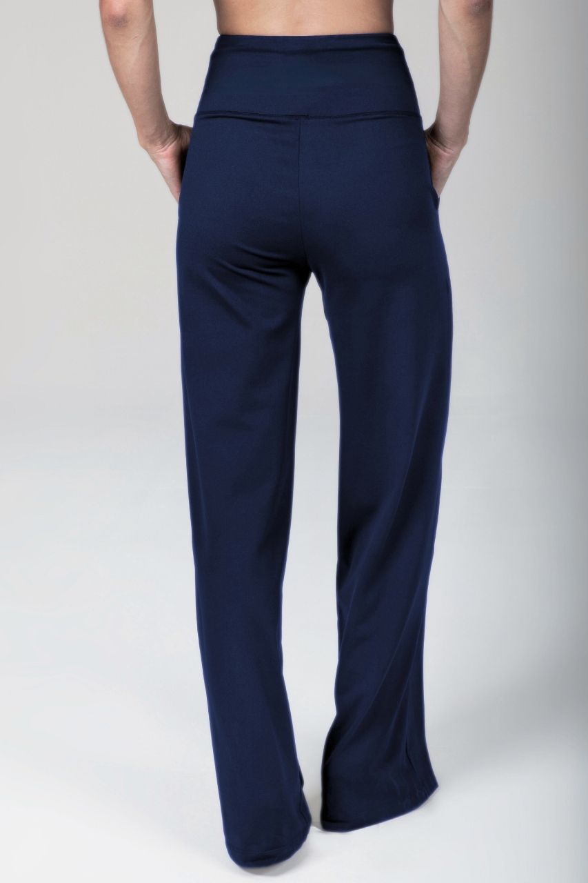 Navy blue wide-leg pants on a white background