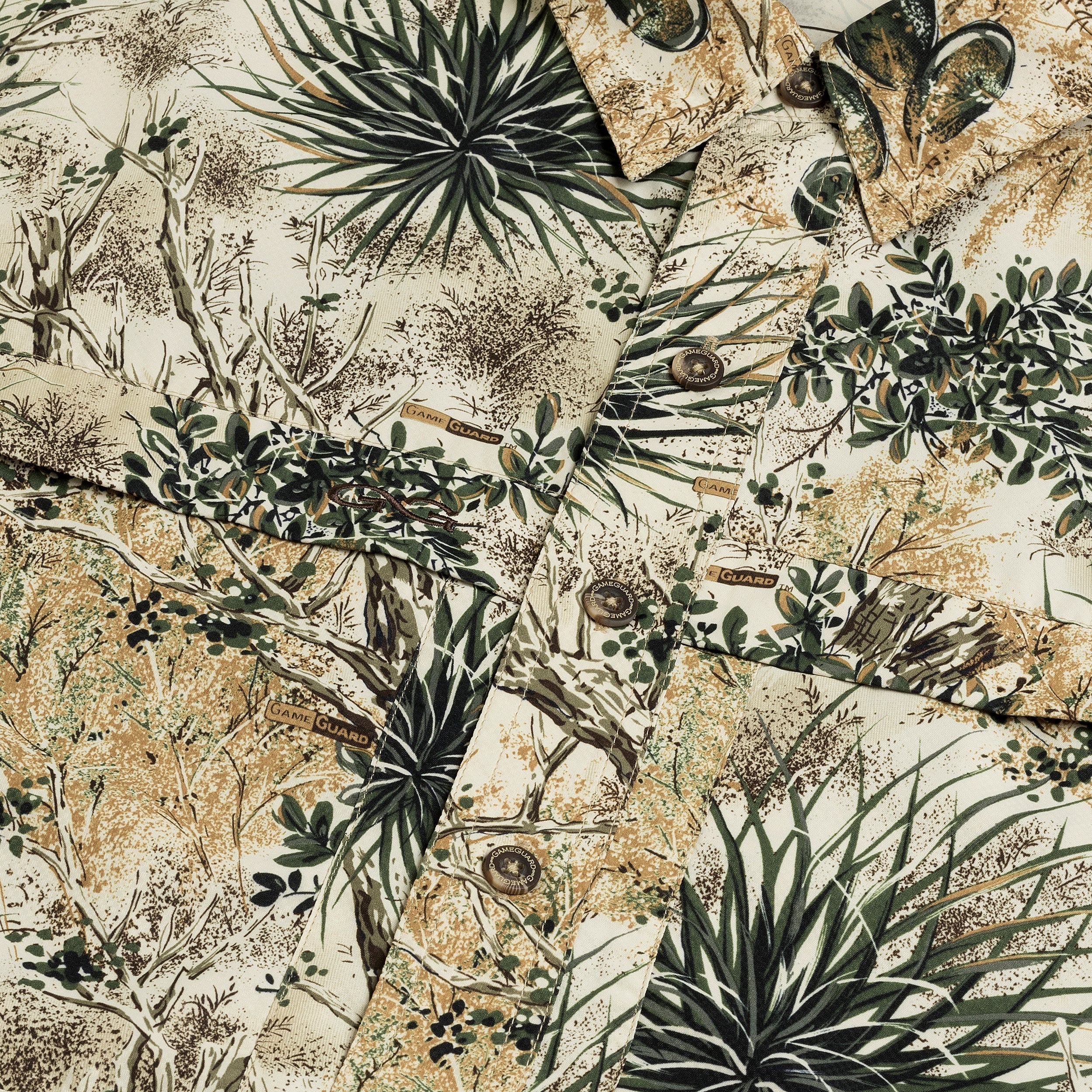 Nature-themed pattern with green leaves and brown earthy tones