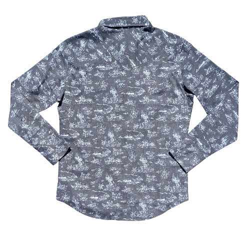 Gray shirt with white pattern on a white background