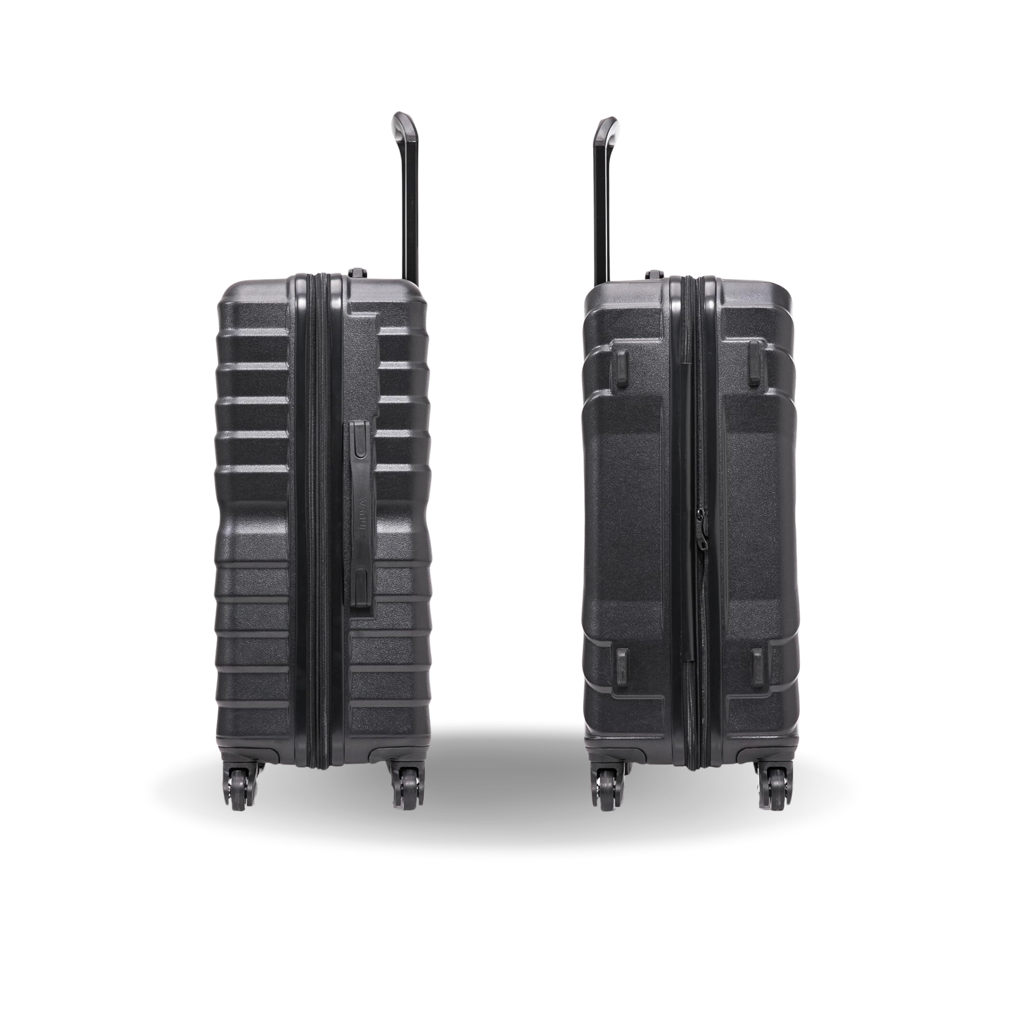 Two black suitcases on a white background