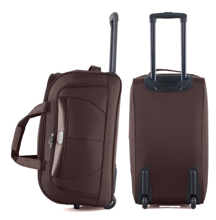 Brown suitcase with wheels on a white background