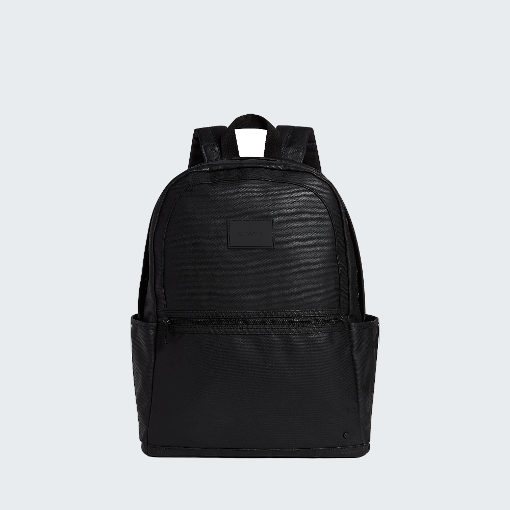 Black backpack on a white background