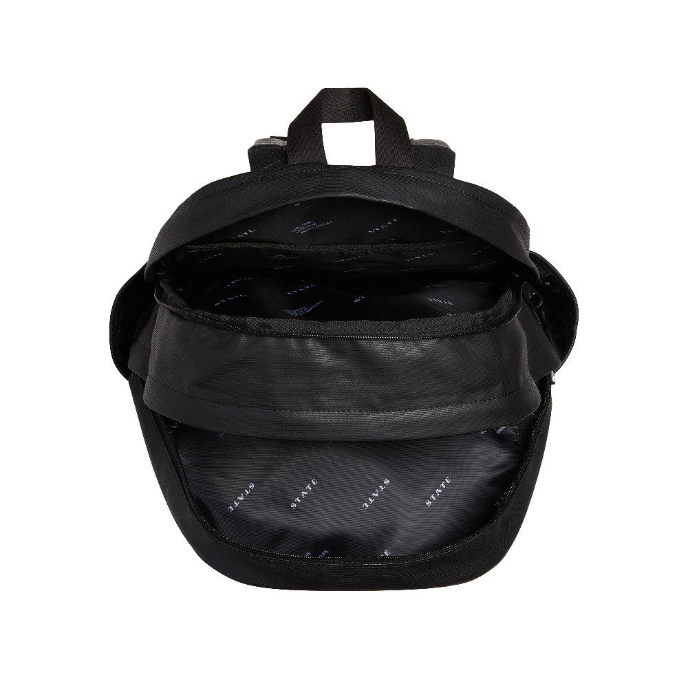 Black backpack on a white background