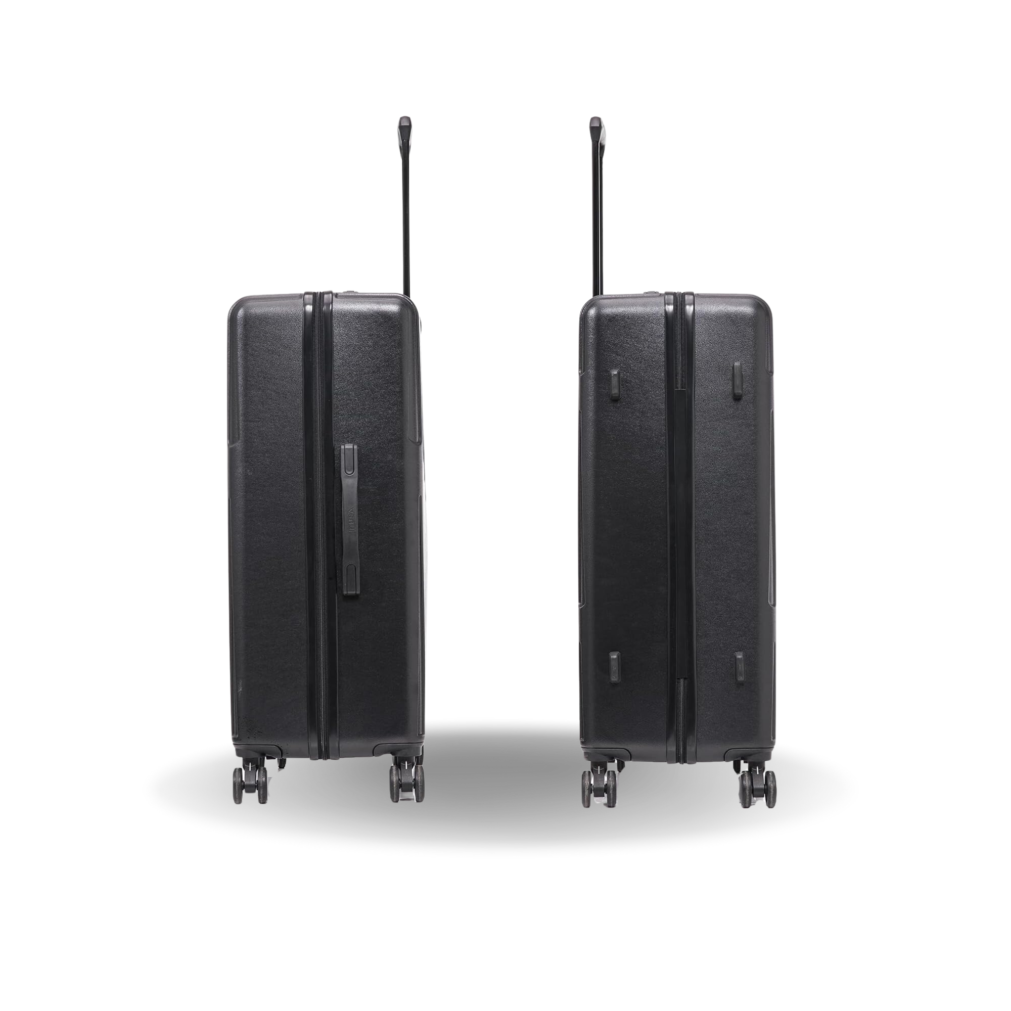 Two black suitcases with telescopic handles on a white background