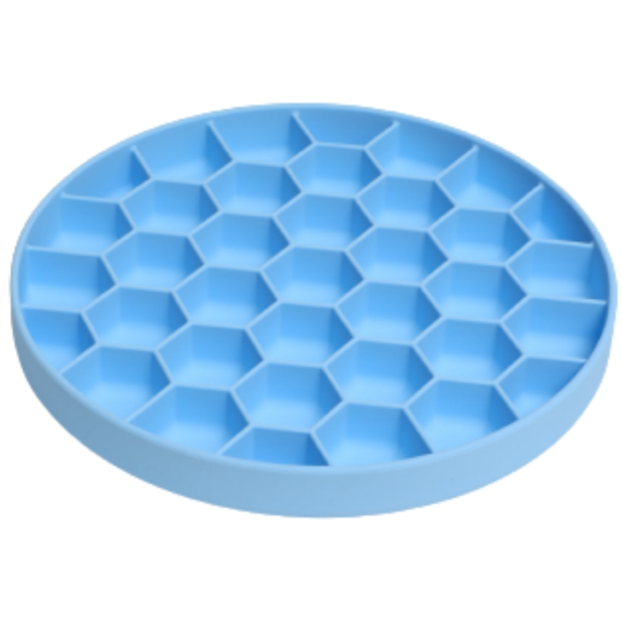 Blue silicone mat with honeycomb pattern on a white background