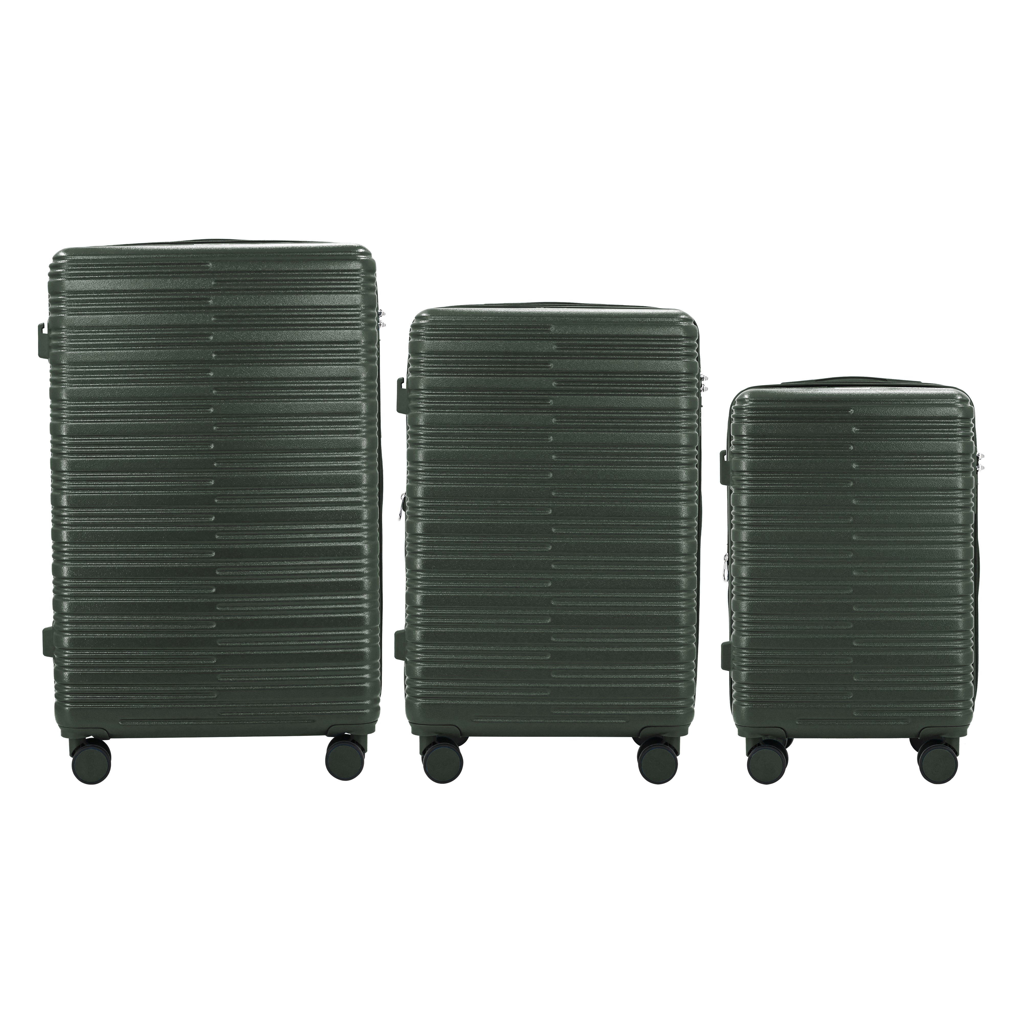 Three black suitcases of different sizes on a white background