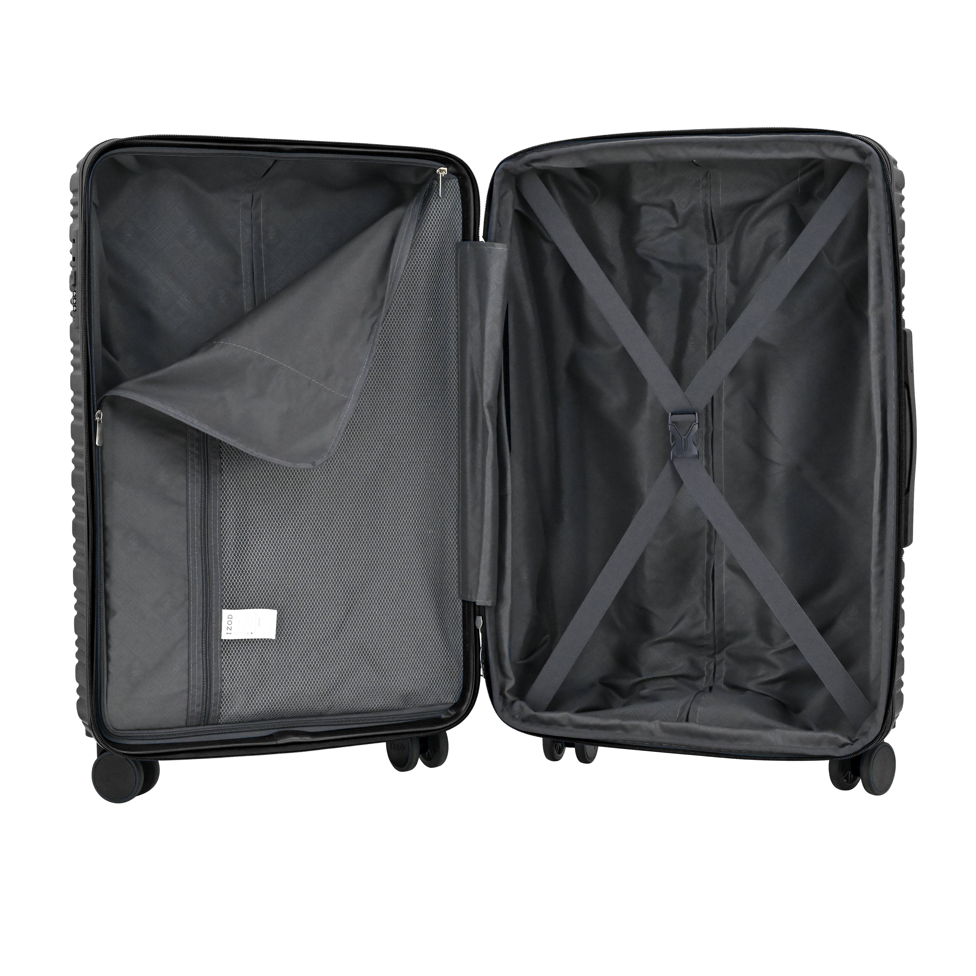 Black open suitcase on a white background