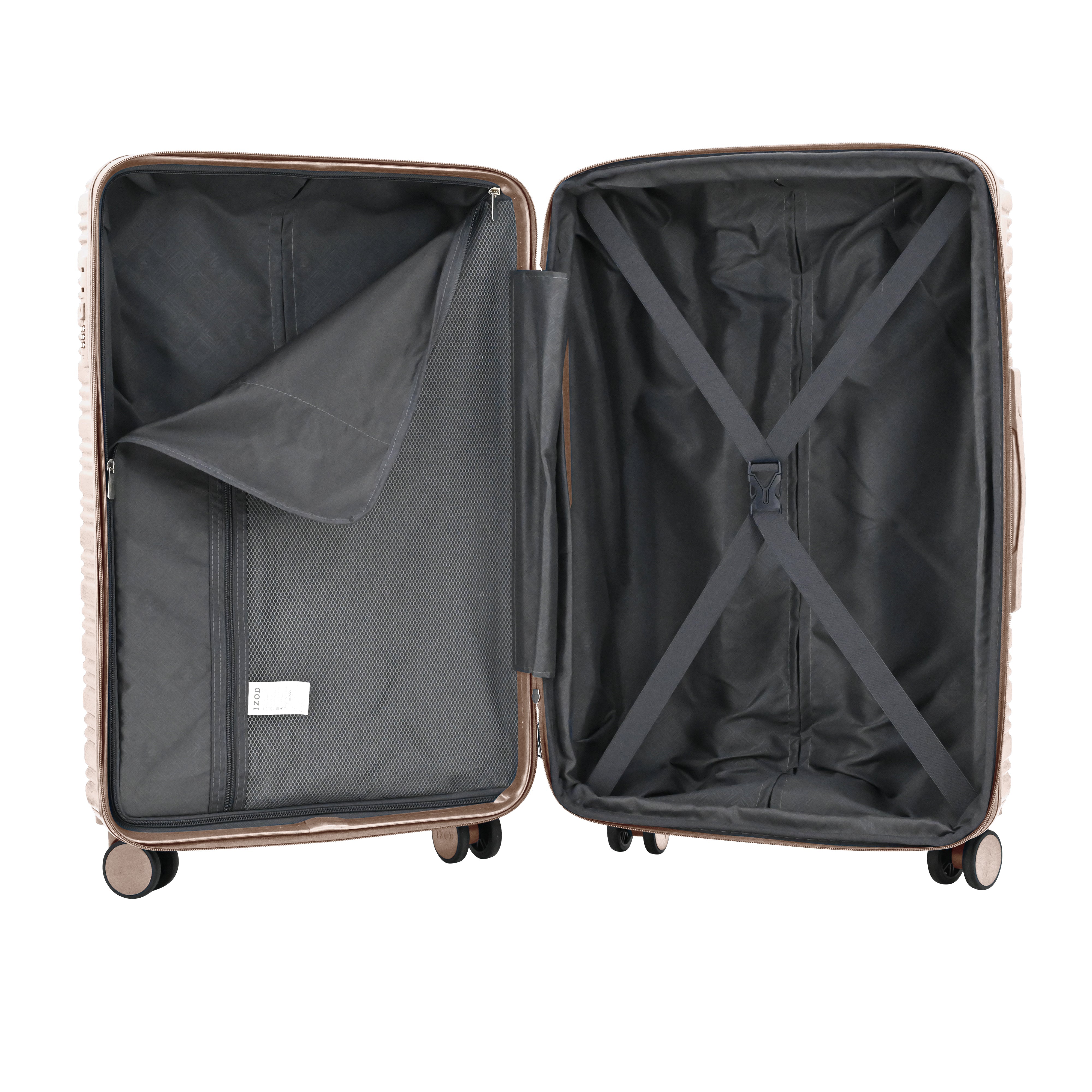 Open suitcase with interior view on a white background