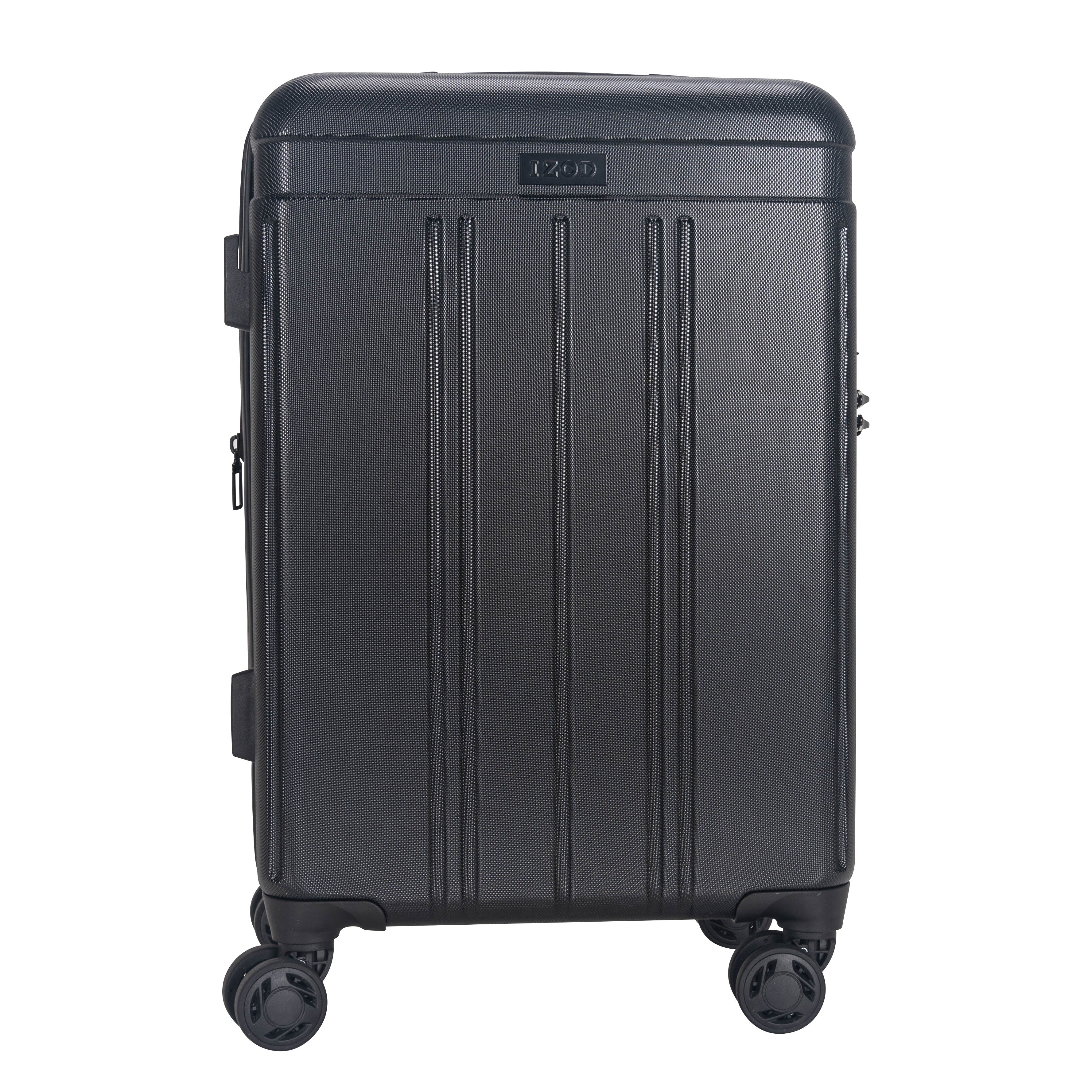 Black suitcase with wheels on a white background