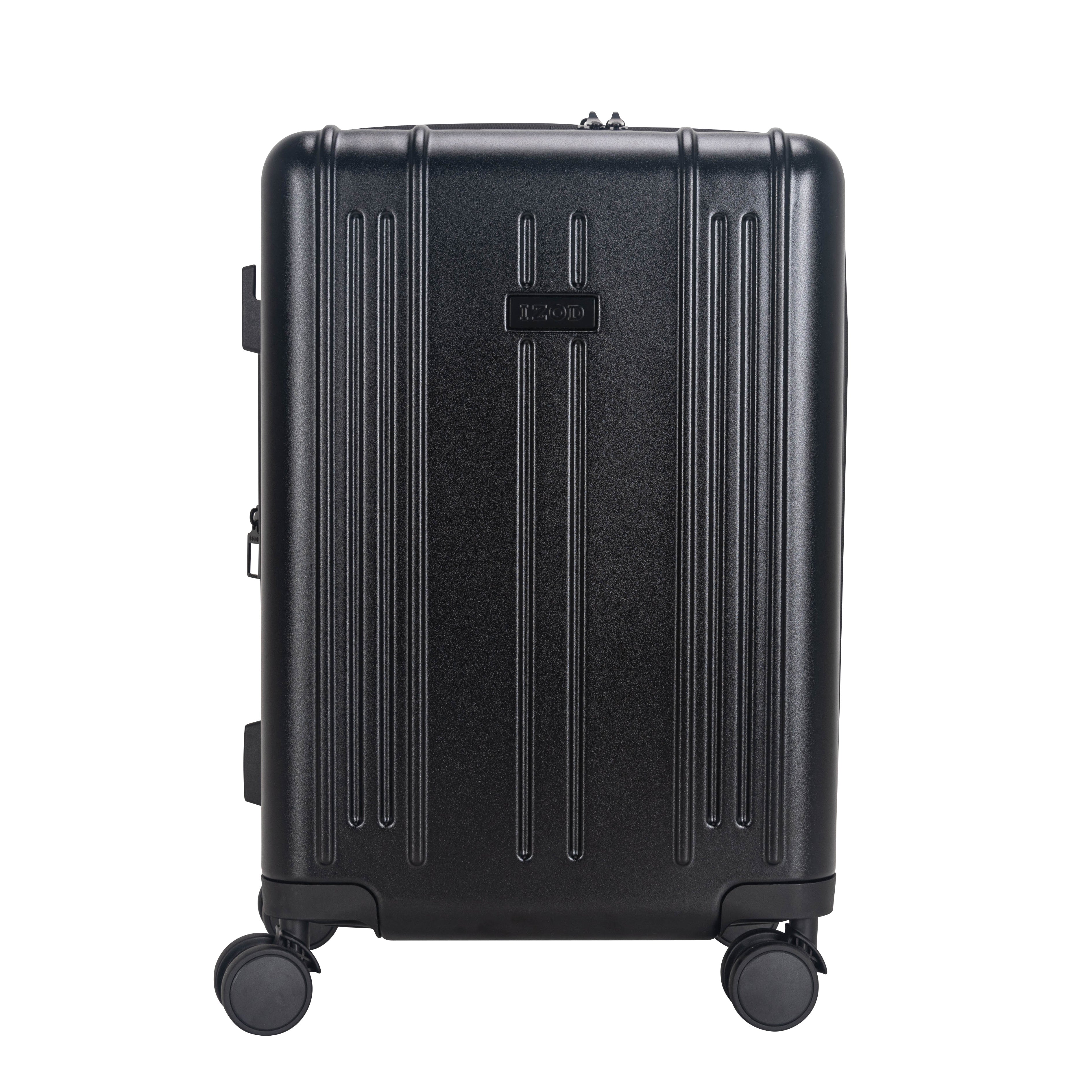Black suitcase with wheels on a white background
