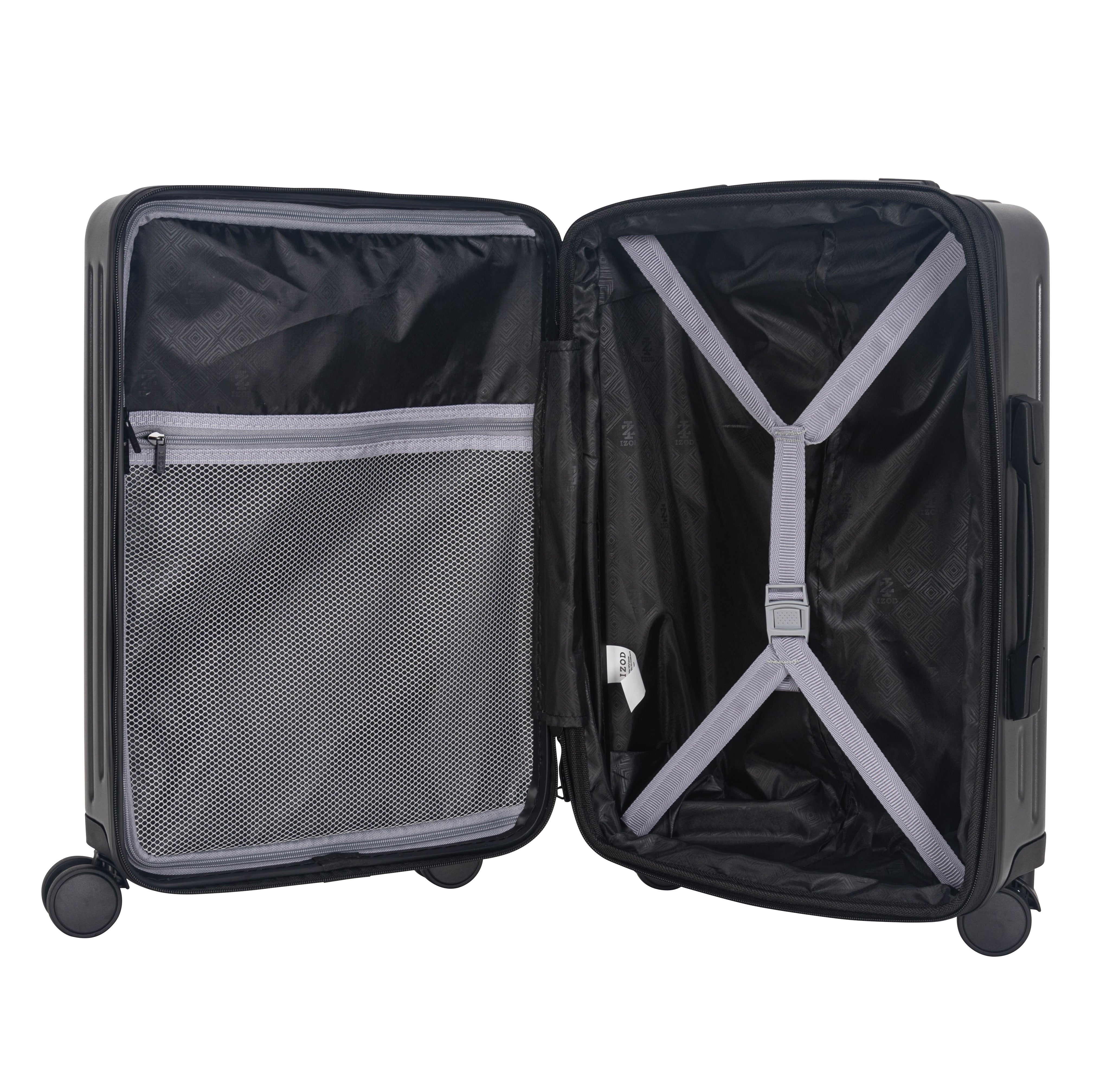 Black open suitcase with interior view on a white background