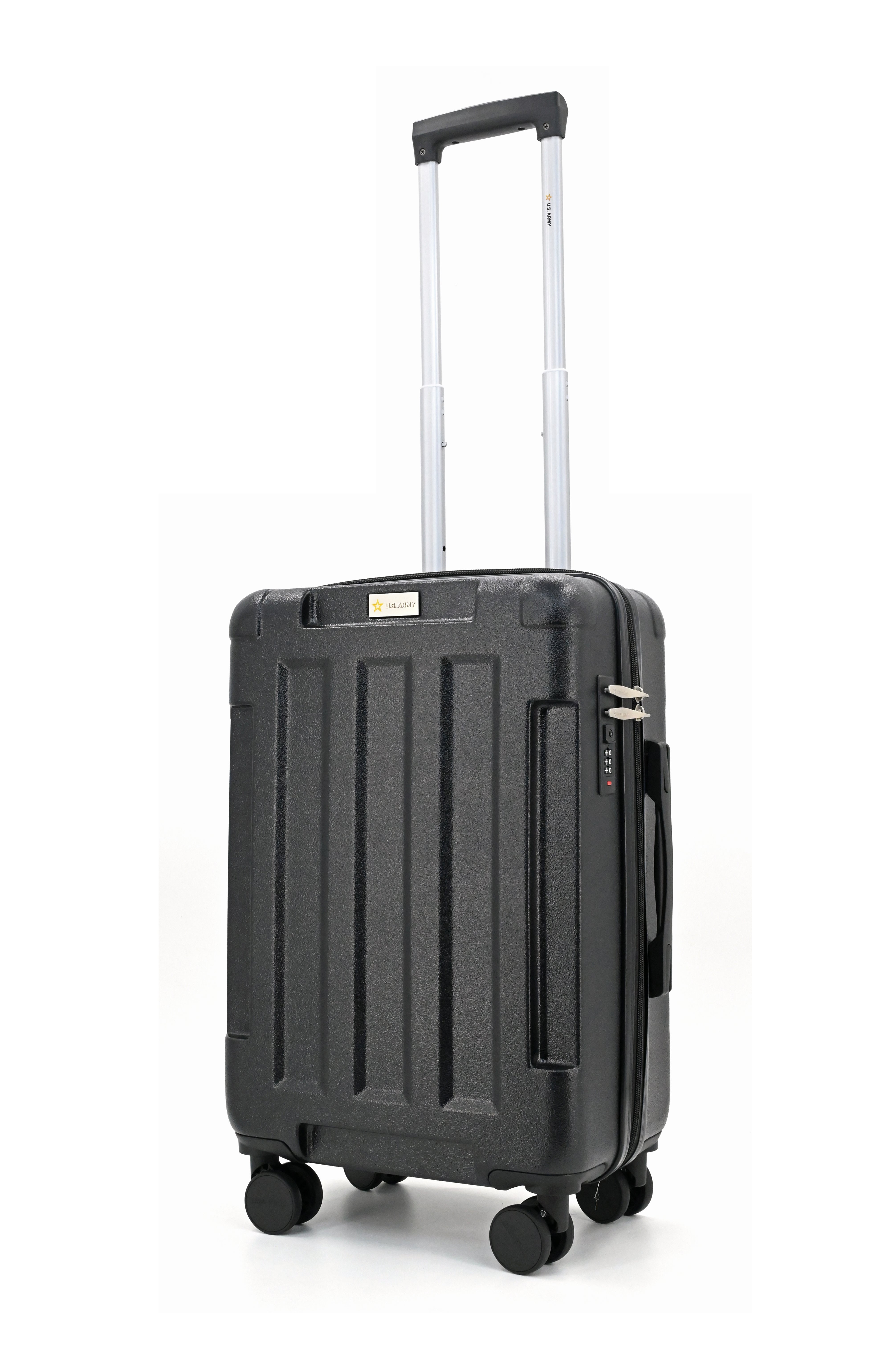 Black suitcase with a handle on a white background