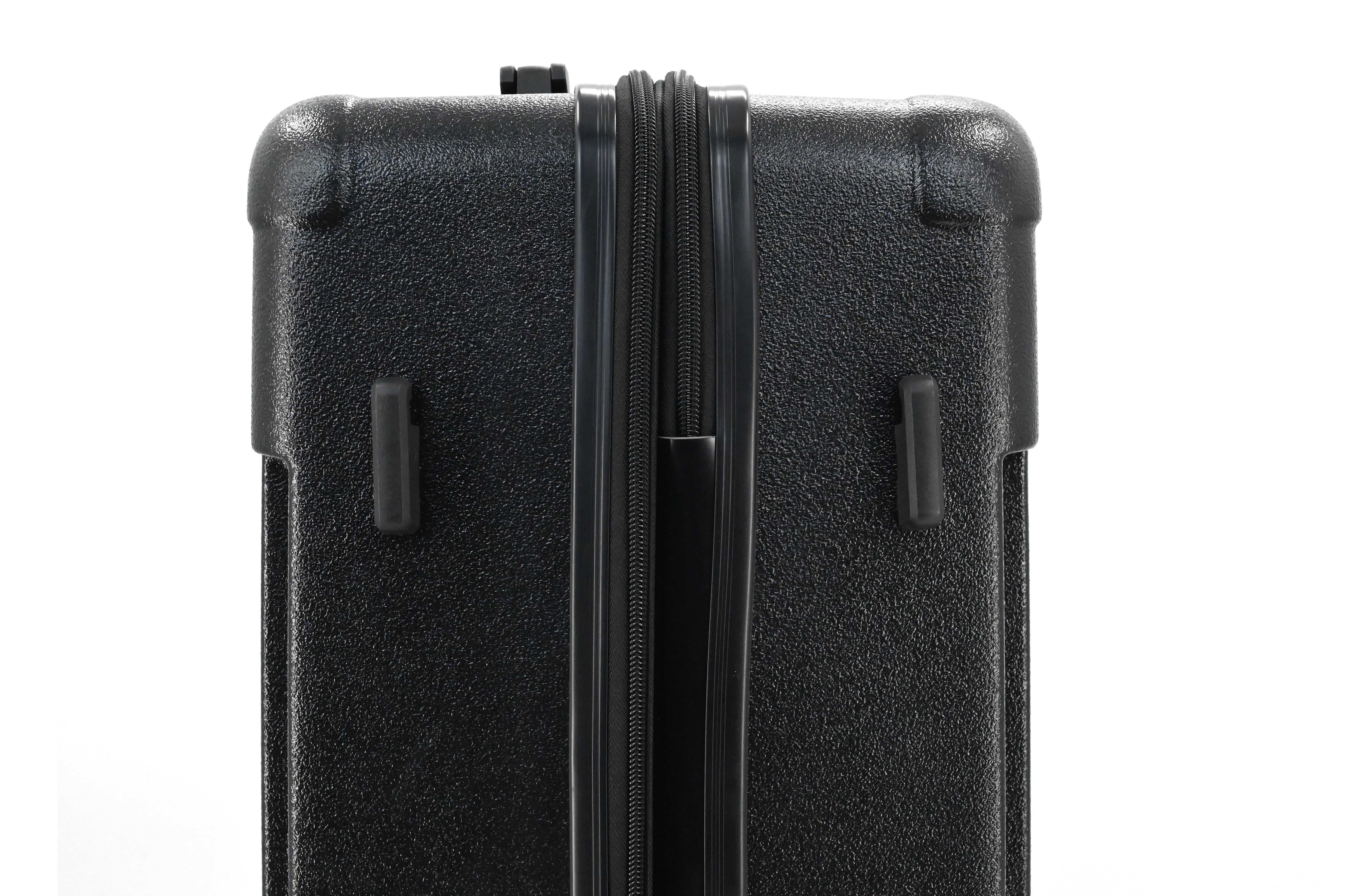 Black suitcase with a zipper on a white background
