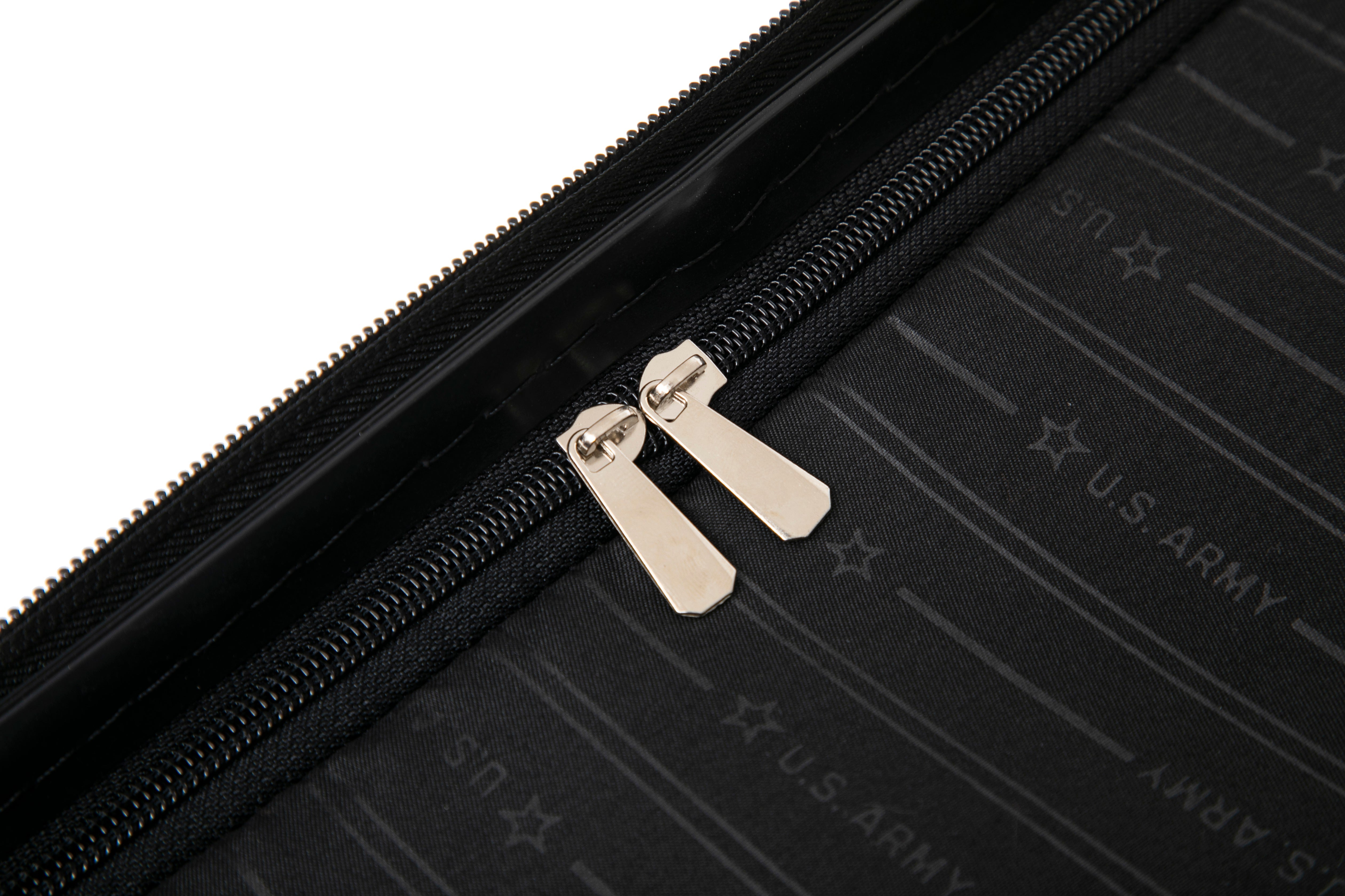 Black zippered case with U.S. Army branding on a white background
