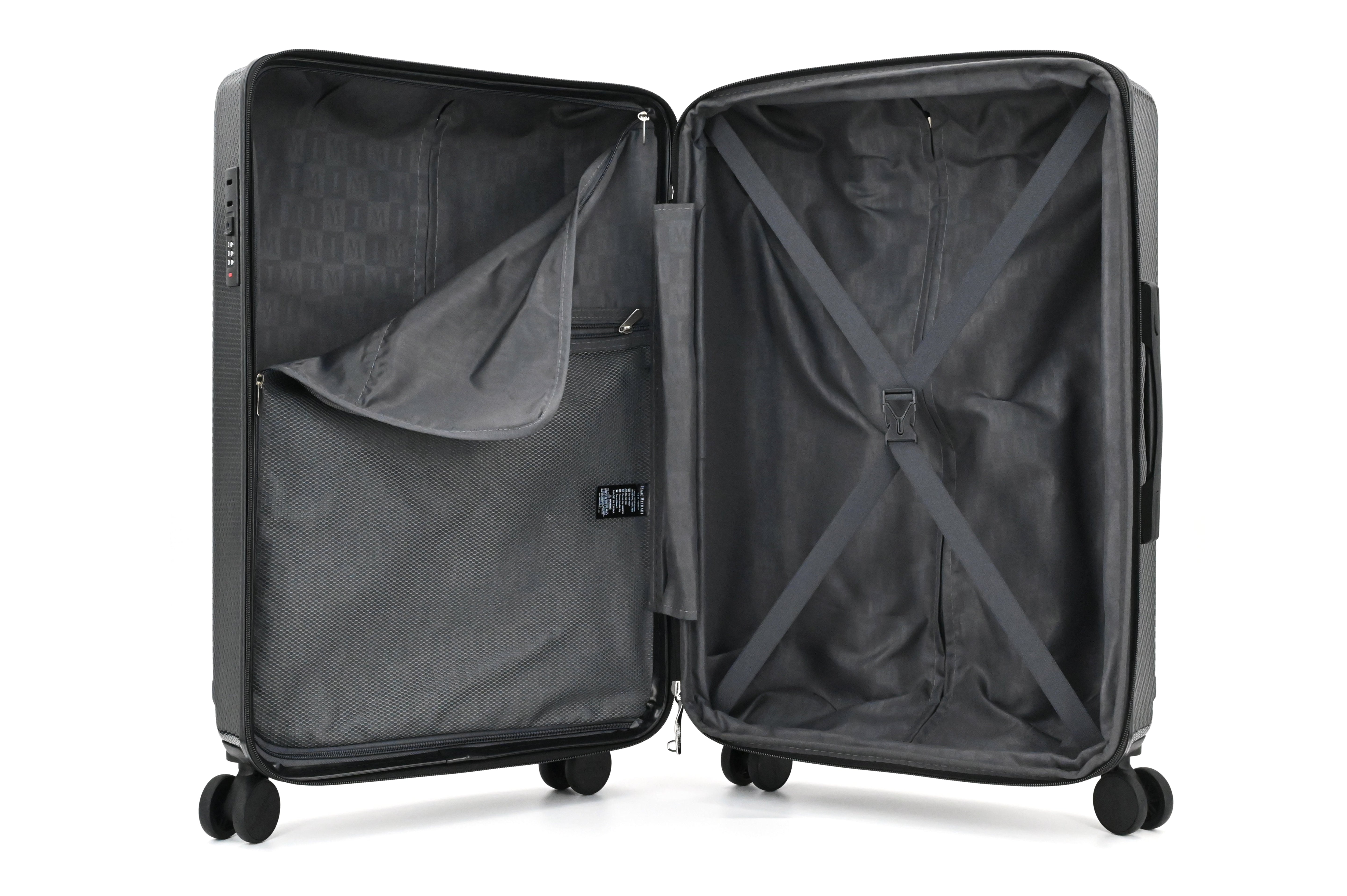 Open black suitcase on a white background