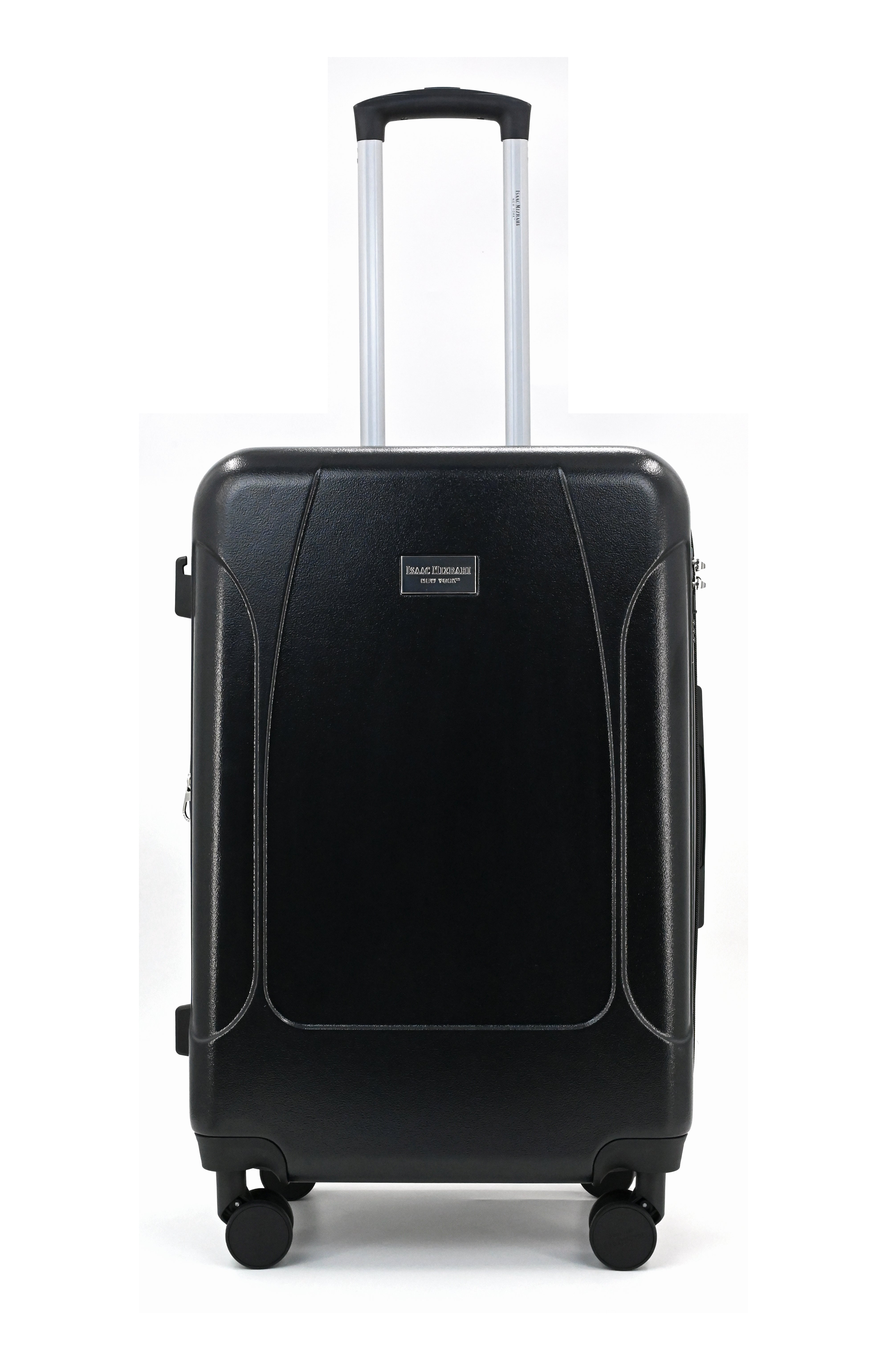 Black suitcase with a handle on a white background