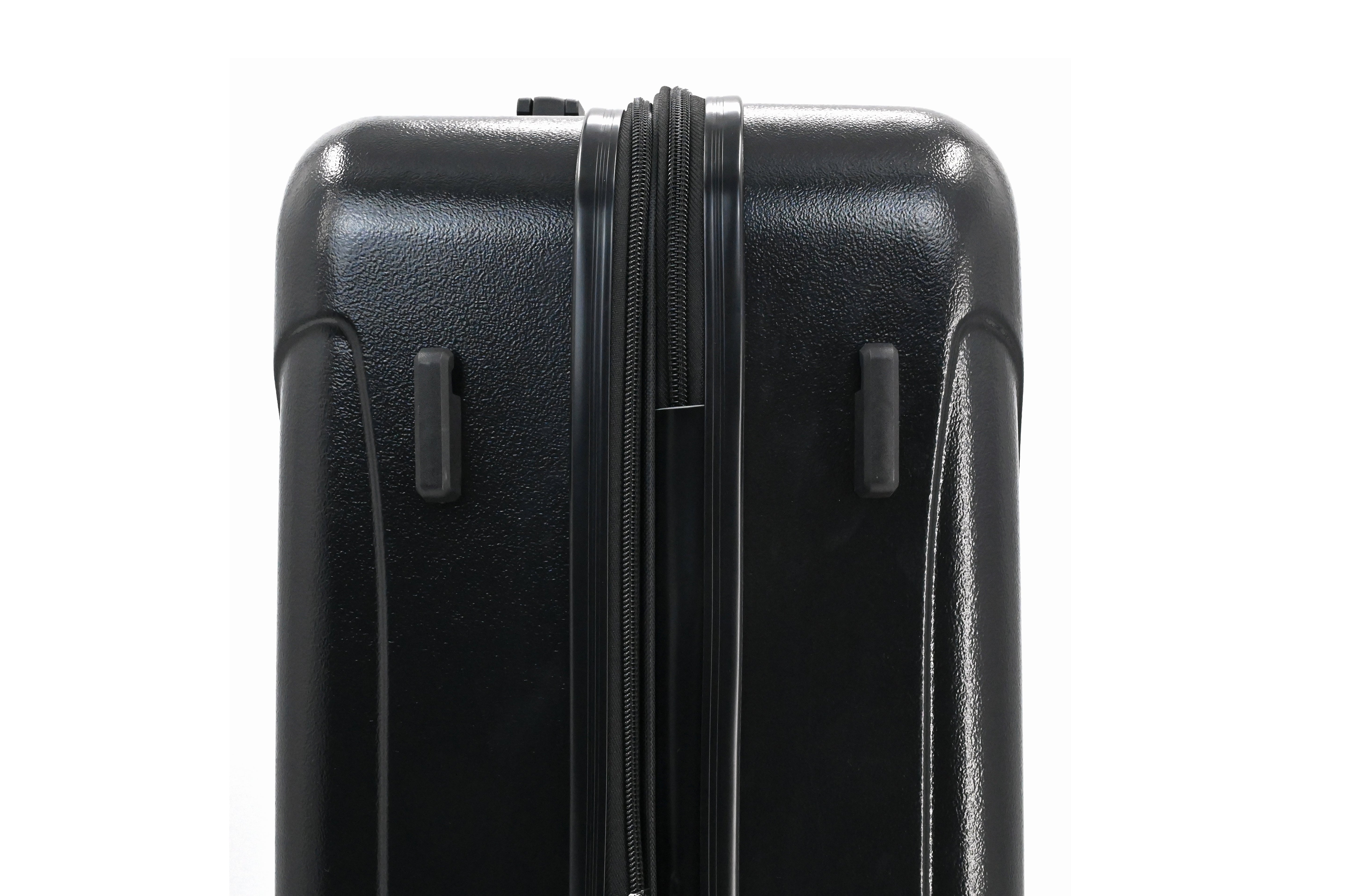 Black suitcase with a zipper on a white background