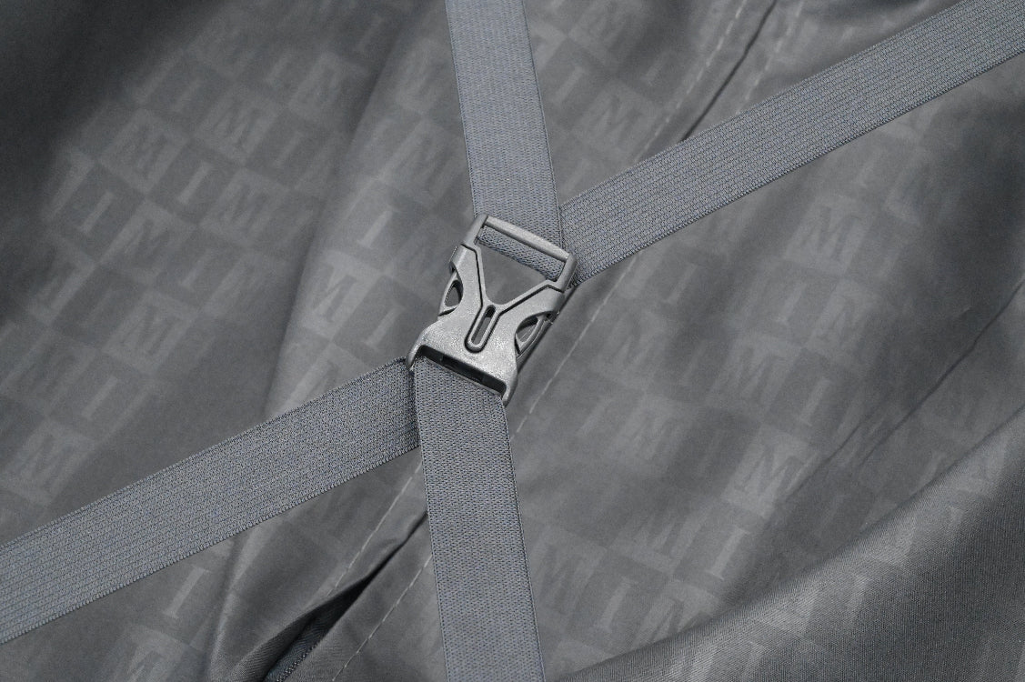 Close-up of a gray fabric with a patterned background