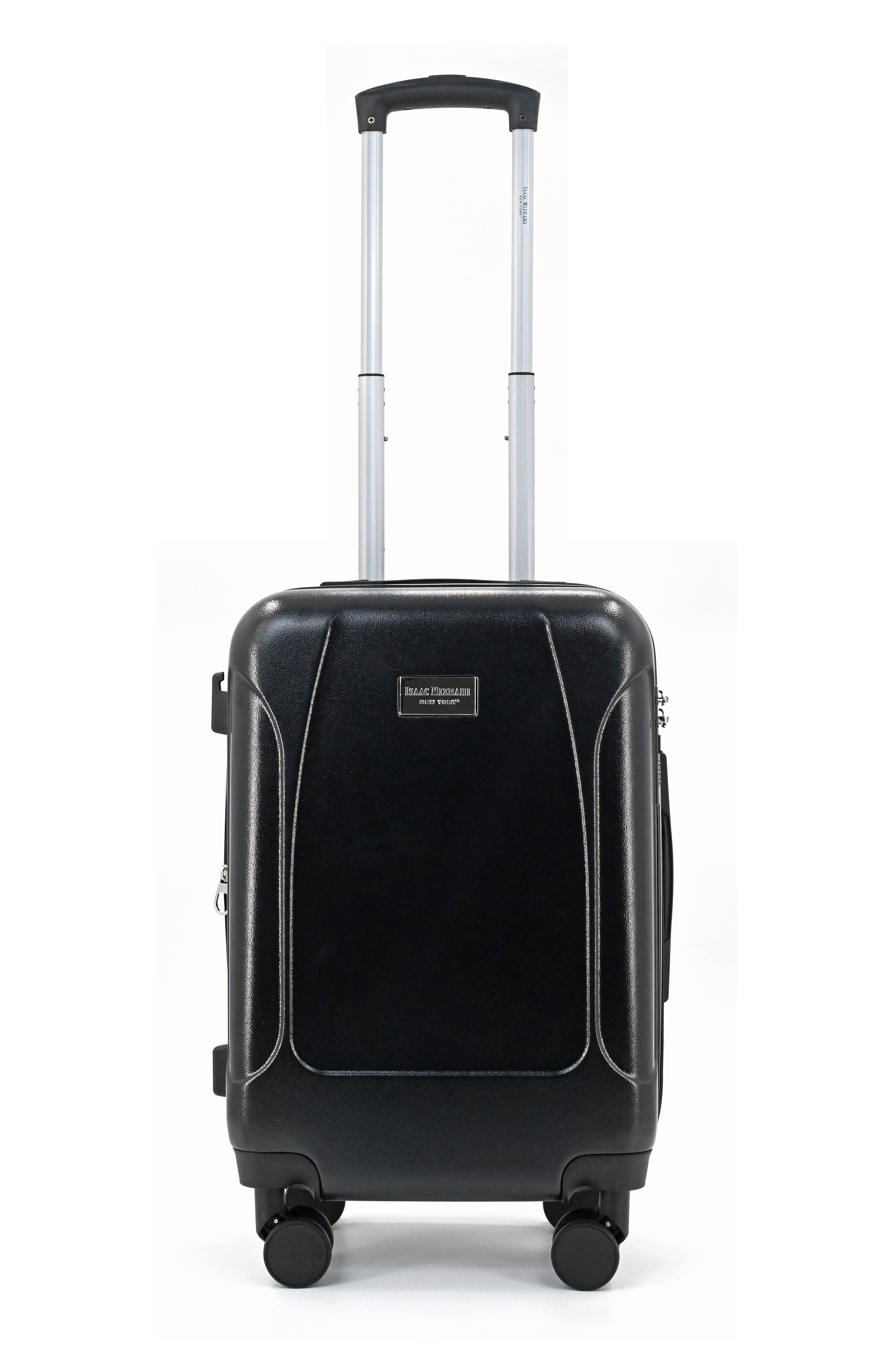 Black suitcase with a handle on a white background