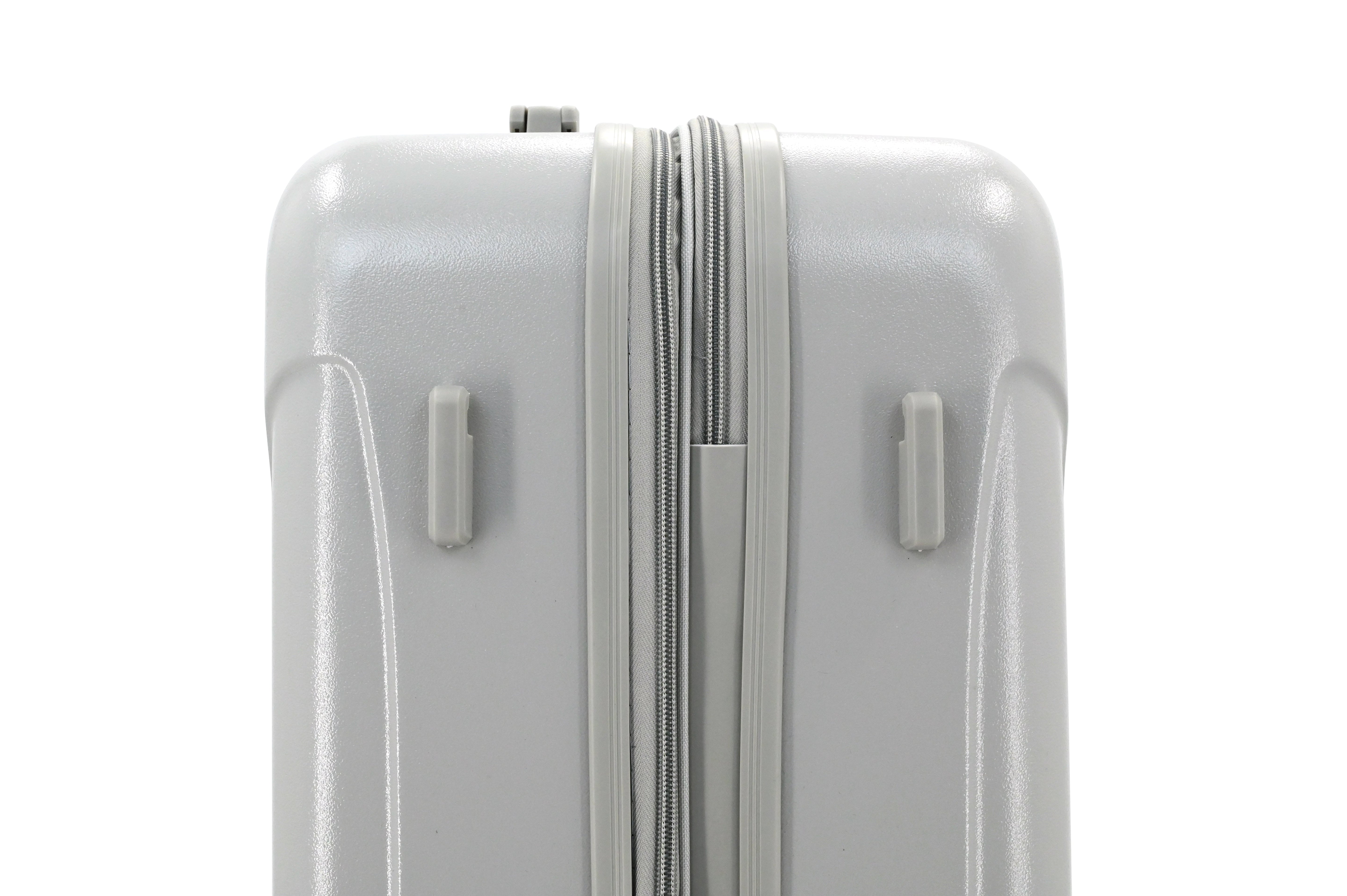 White suitcase with a zipper on a white background