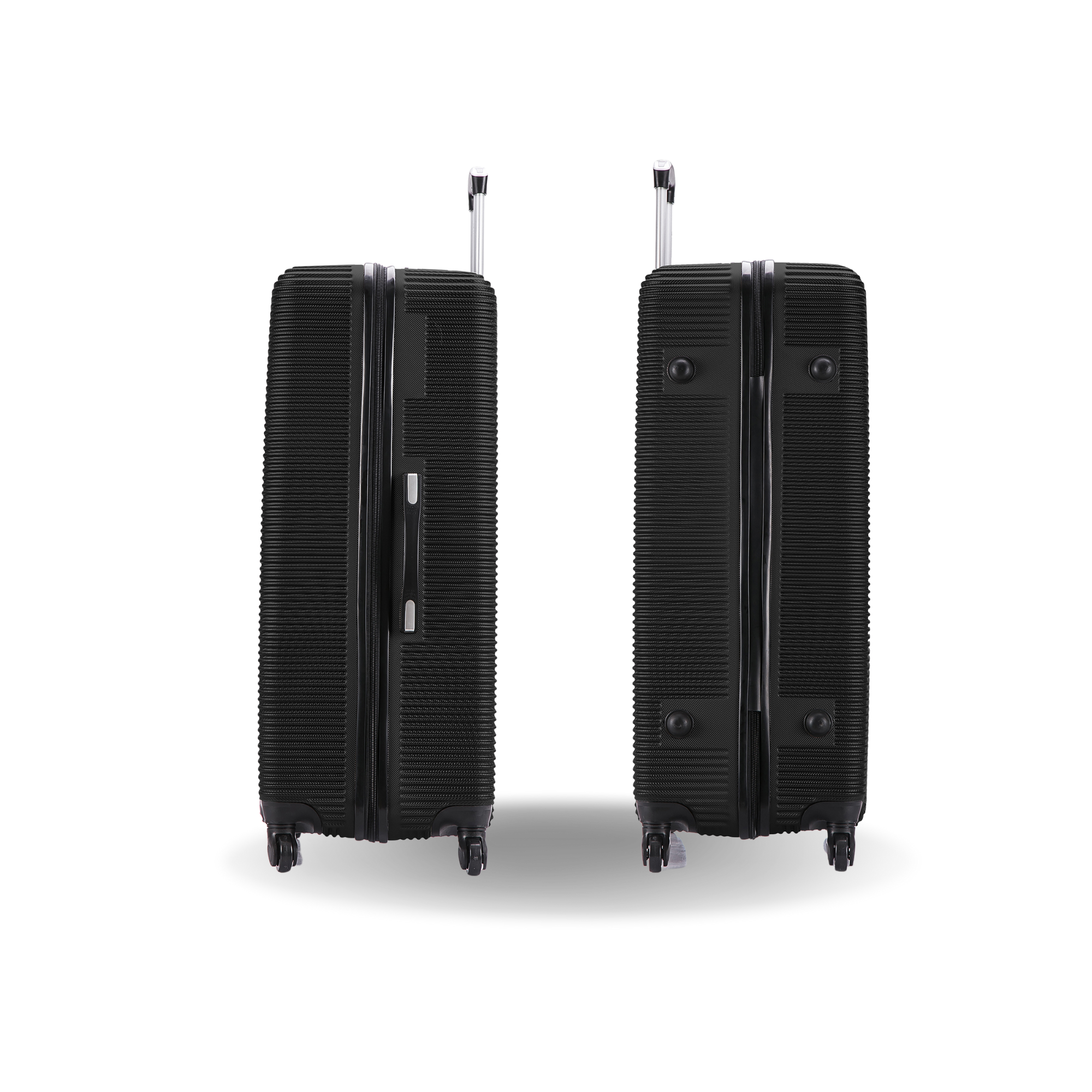 Two black suitcases on a white background
