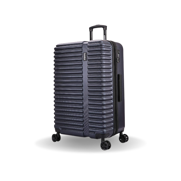 Black suitcase with a textured surface on a white background