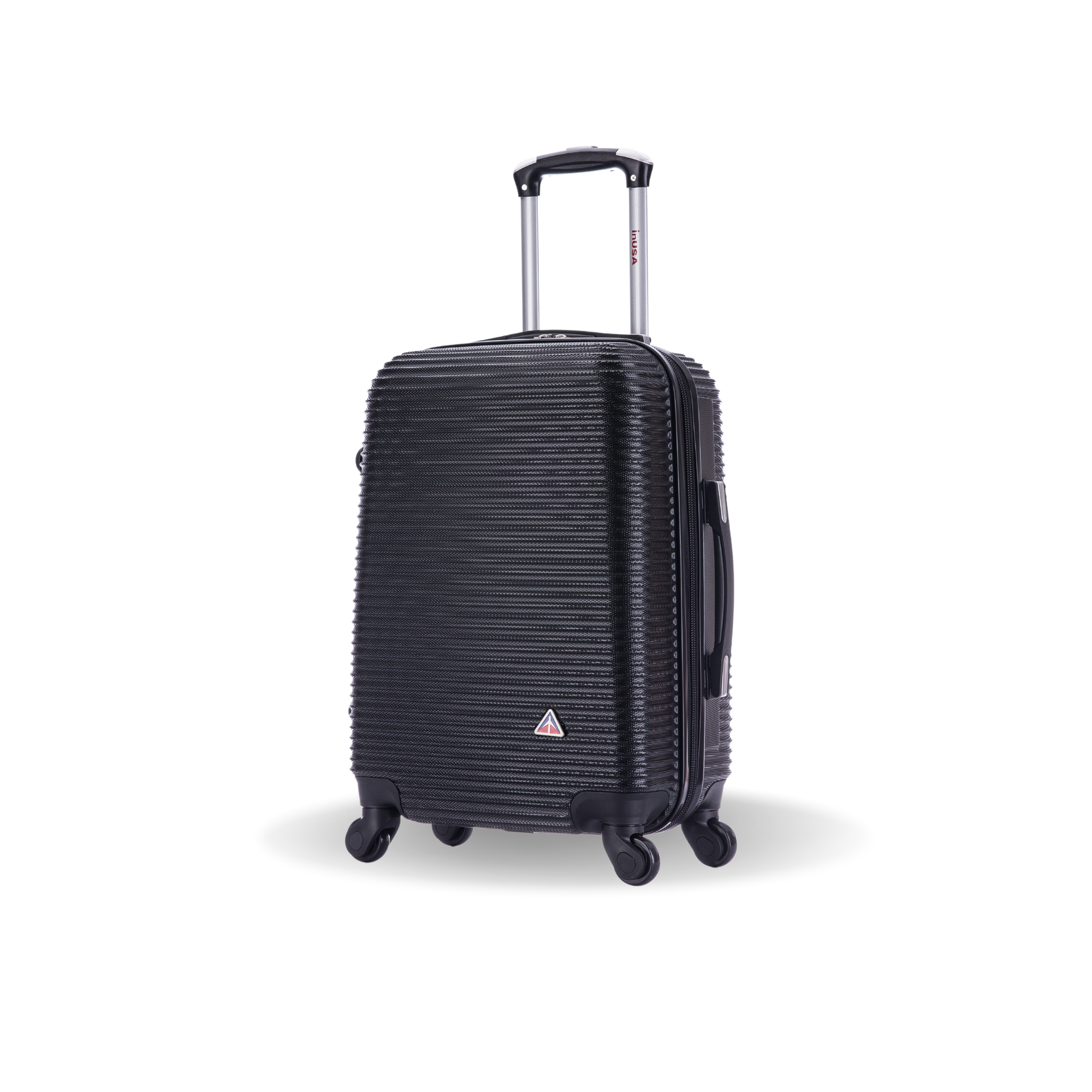 Black suitcase with a textured surface on a white background