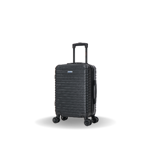 Black suitcase with wheels on a white background