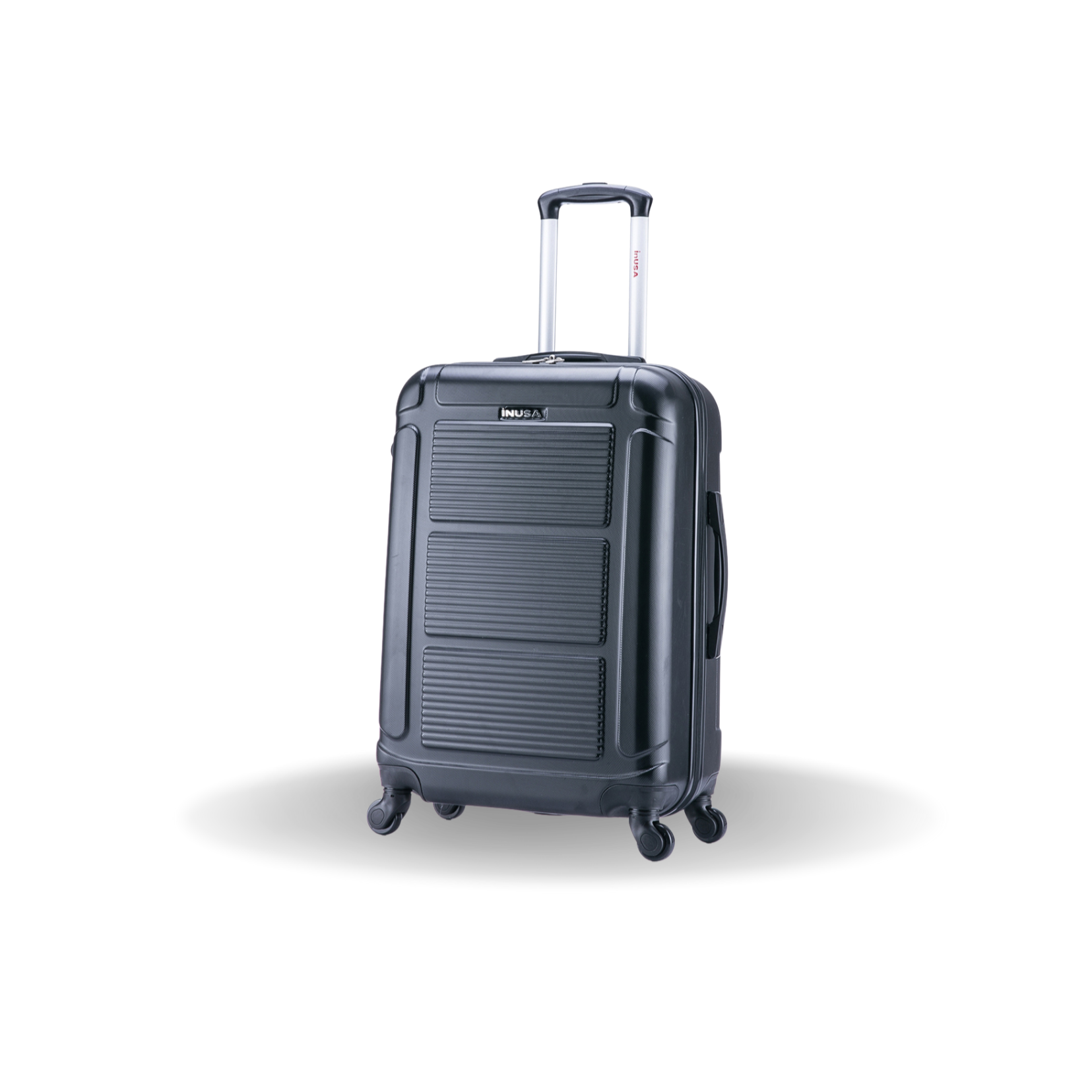 Black suitcase with a handle on a white background