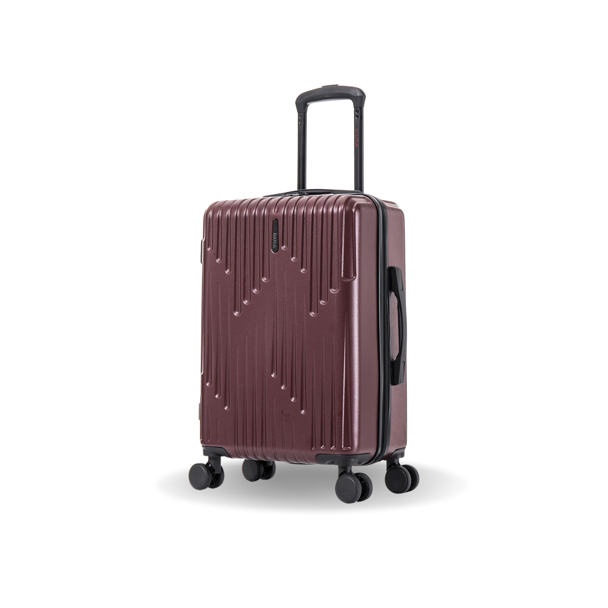 Brown suitcase with wheels on a white background