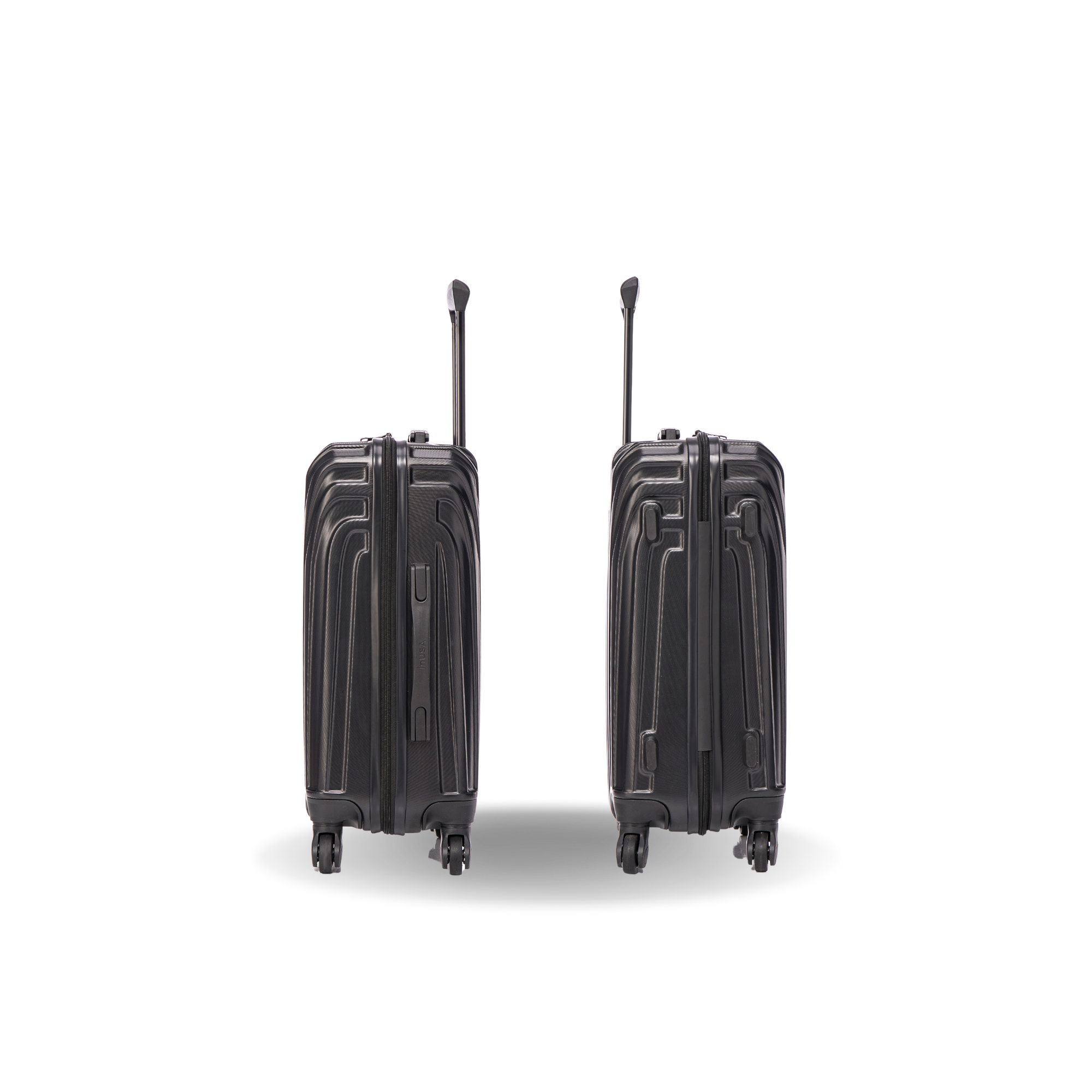 Two black suitcases on a white background