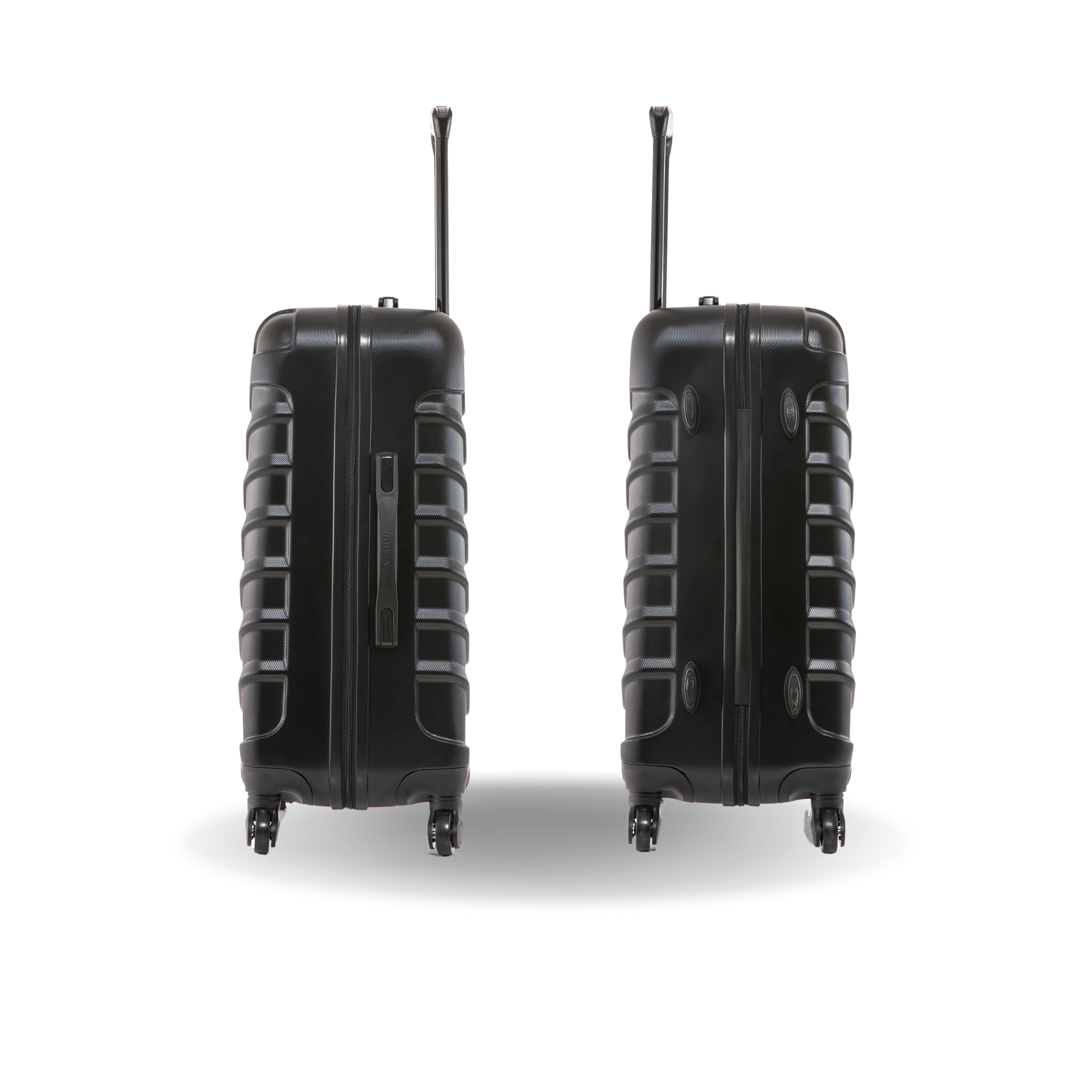 Black suitcase with textured design on a white background