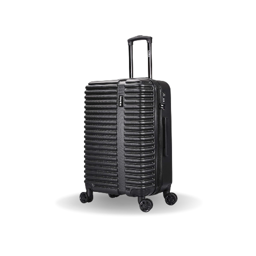 Black suitcase with a textured design on a white background