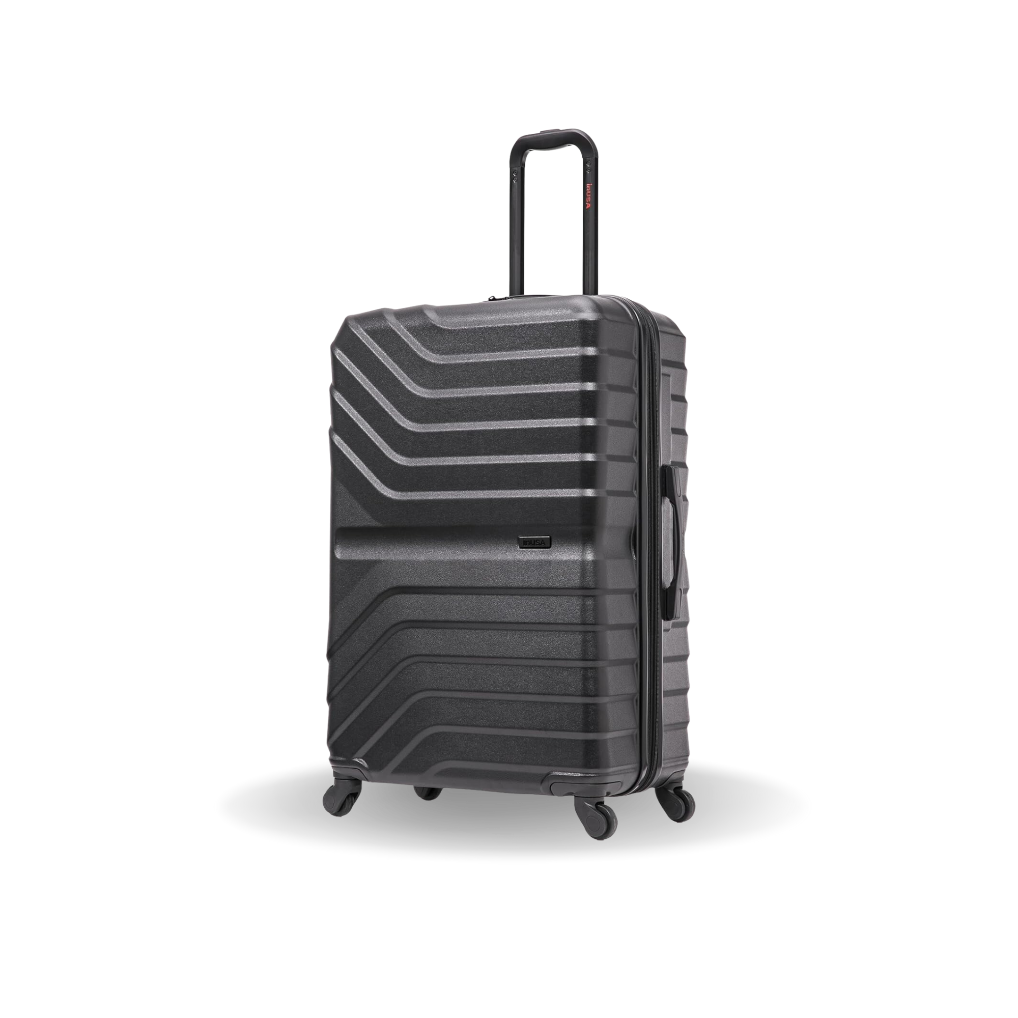 Black suitcase with a textured design on a white background