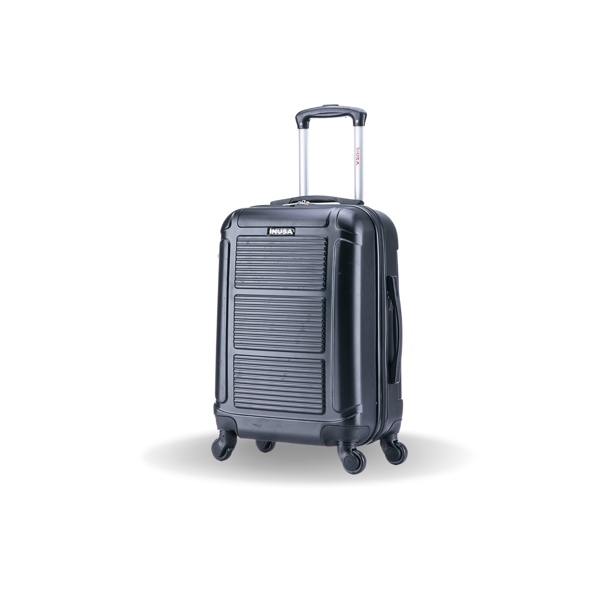 Black suitcase with a handle on a white background
