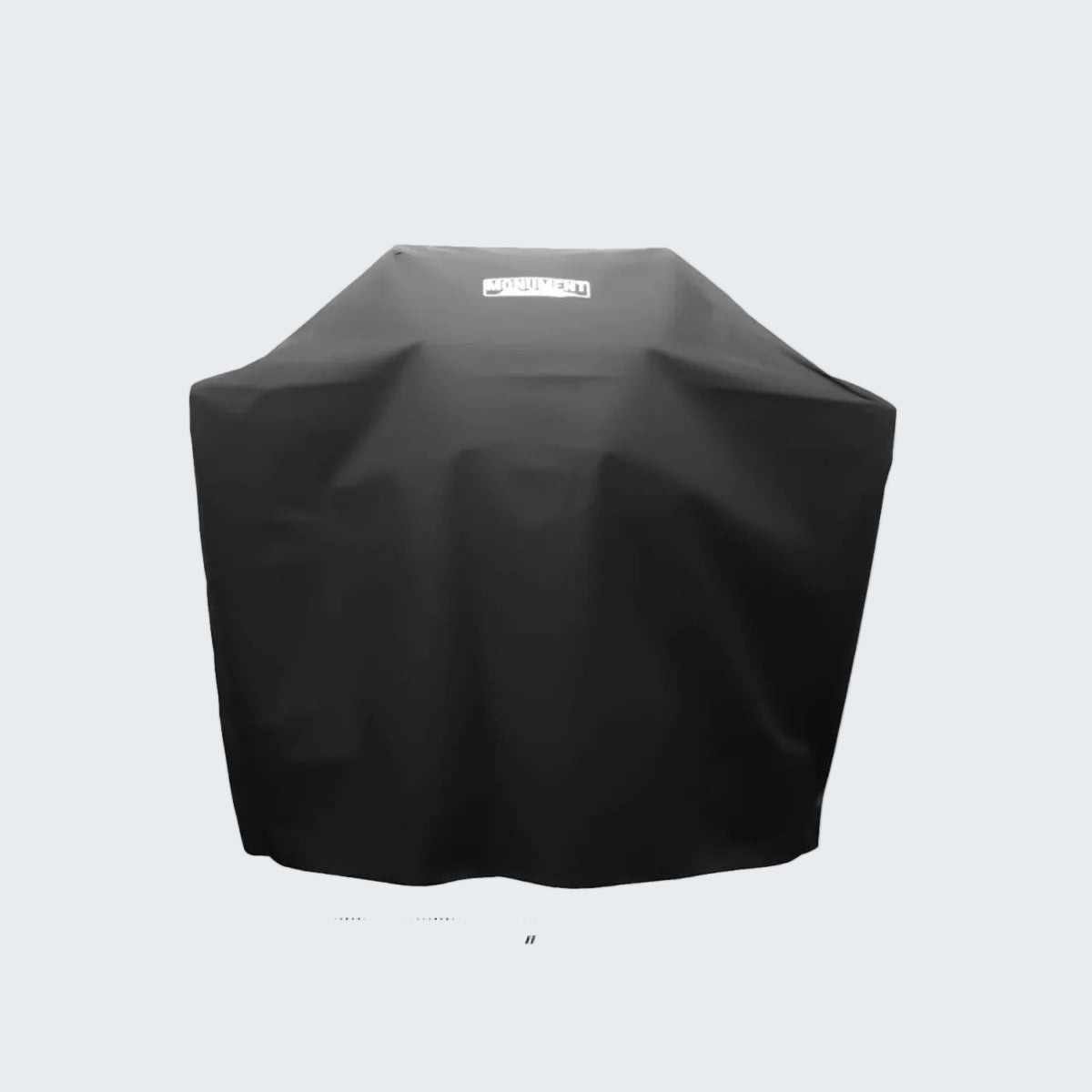 Black grill cover with dimensions on a white background