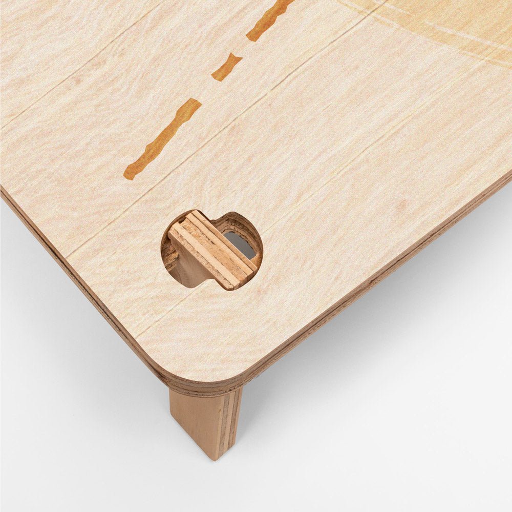 Wooden furniture component with a cutout on a white background