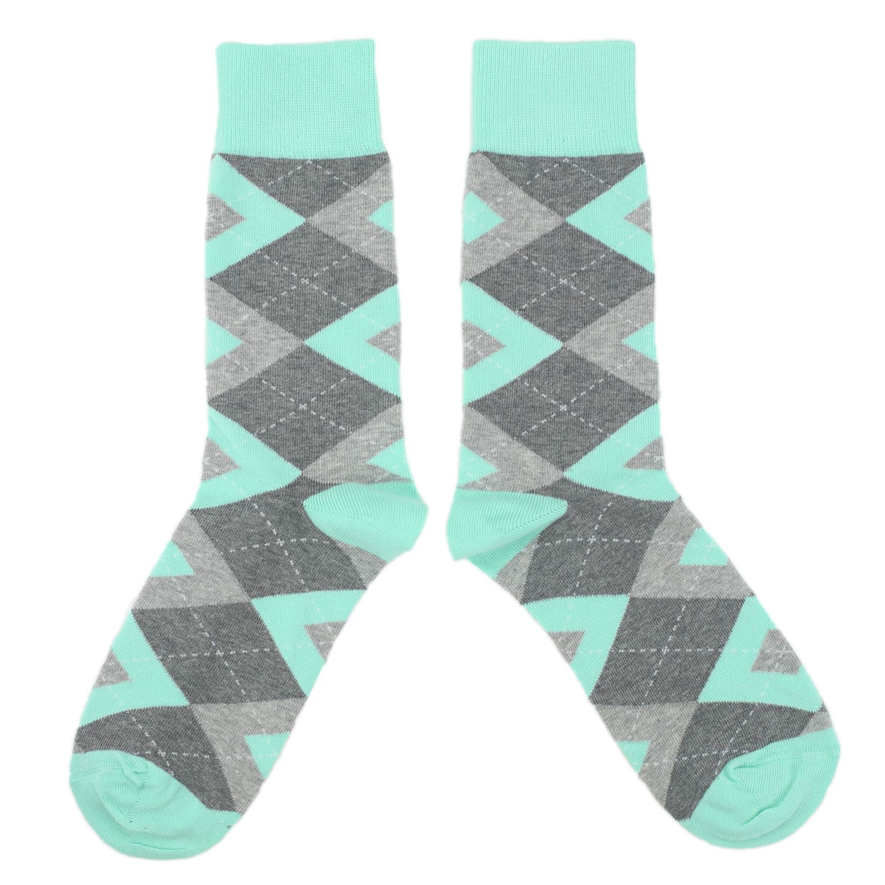 Pair of socks with a geometric pattern on a white background