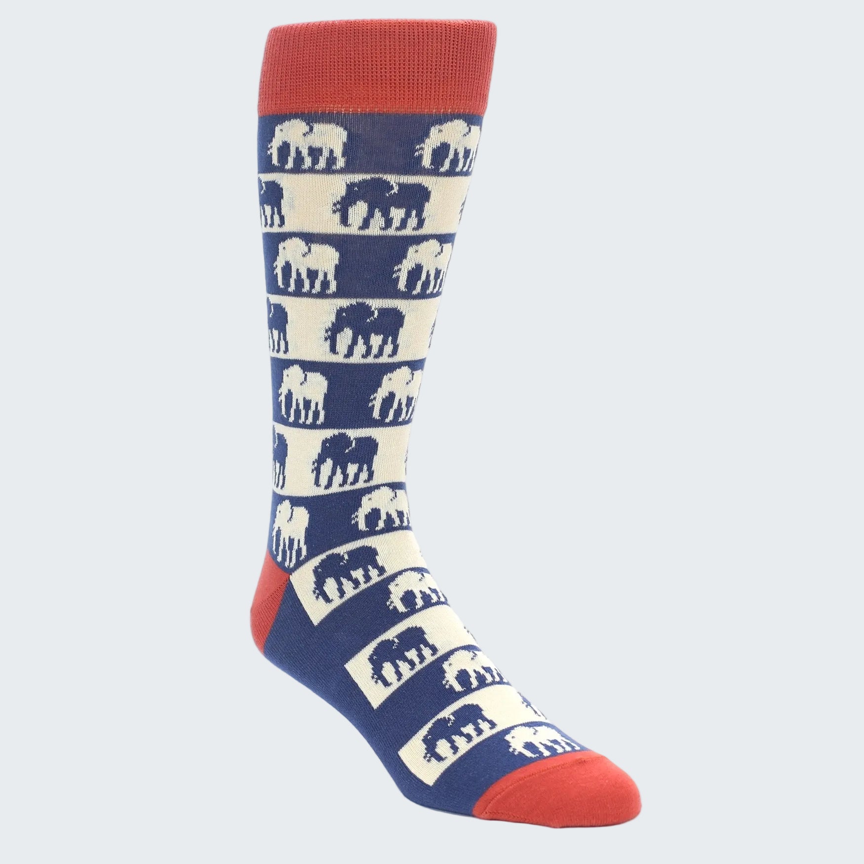 Sock with elephant pattern on a white background