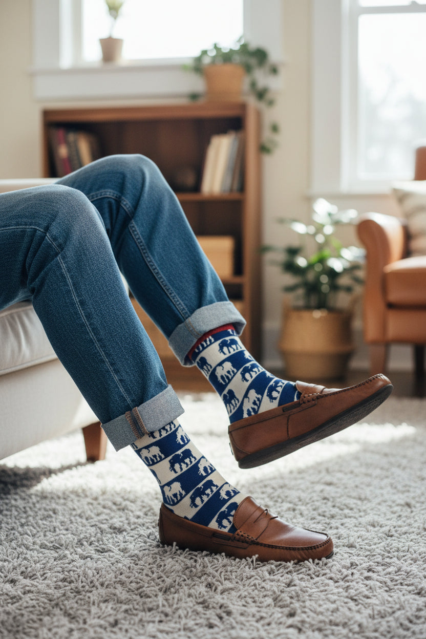 Sock with elephant pattern on a white background