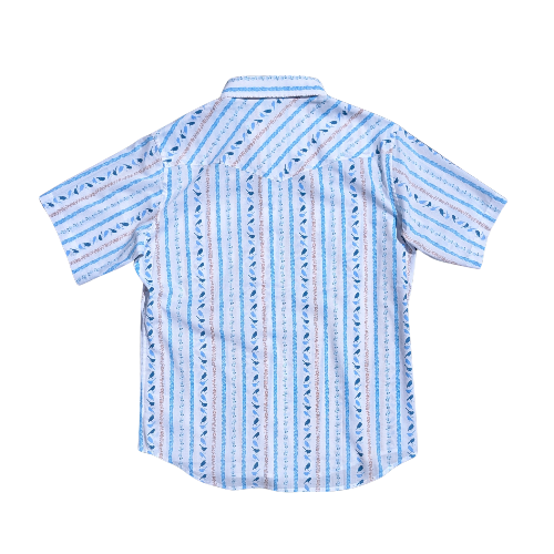 Blue and white striped shirt on a white background