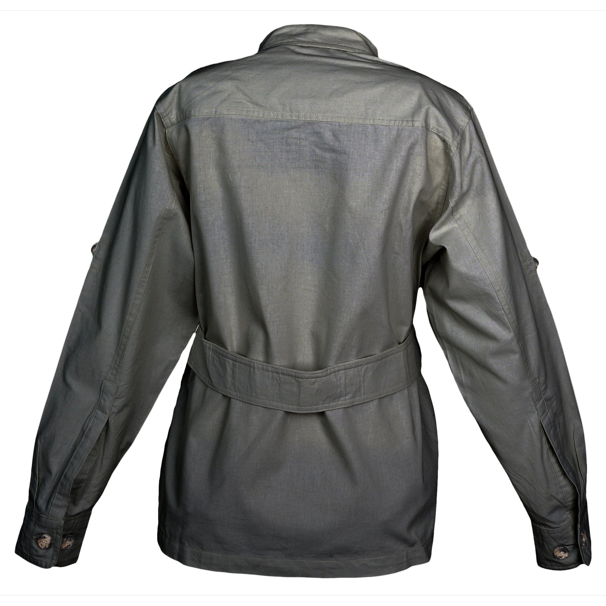 Green jacket with a belt on a white background