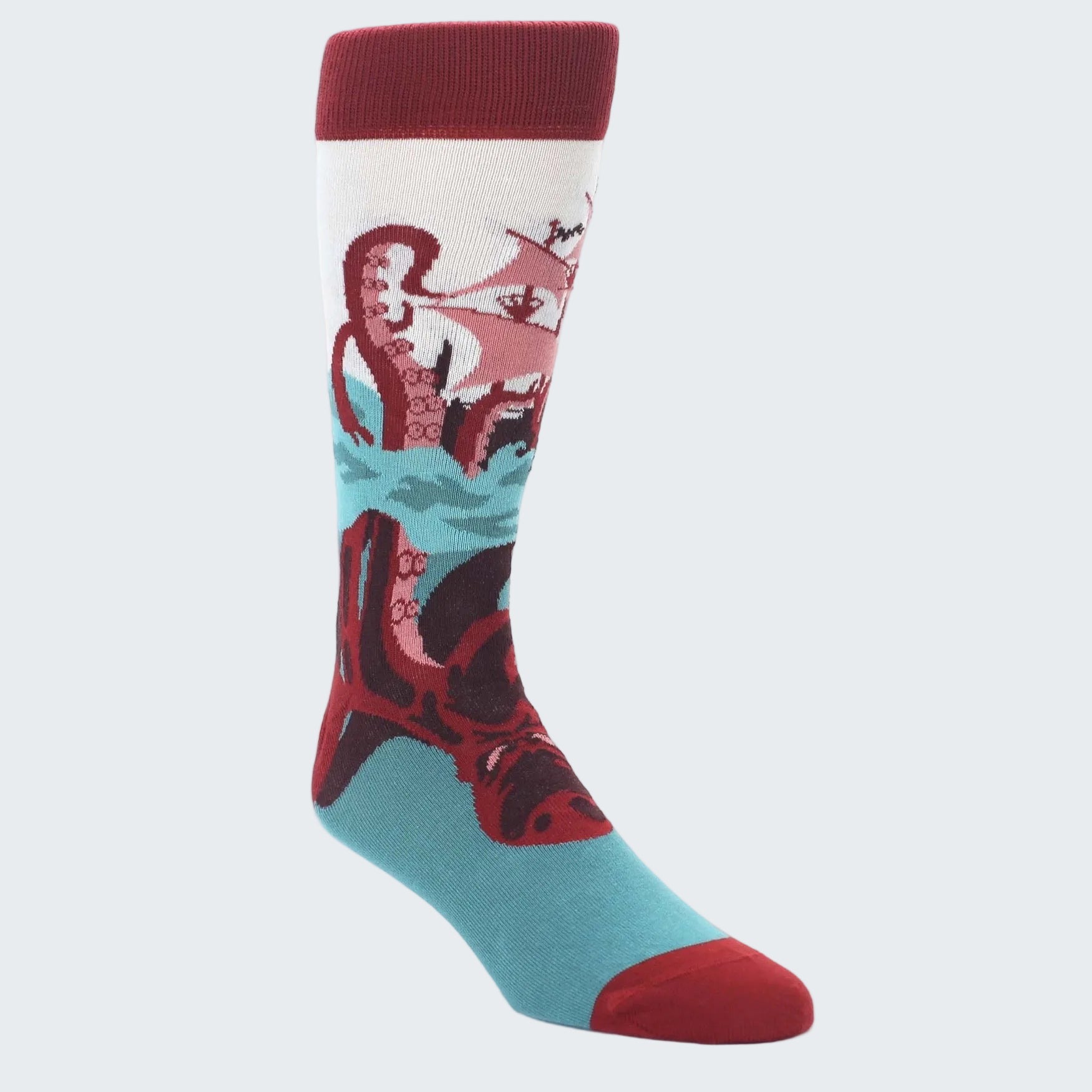 Colorful sock with octopus design on a white background
