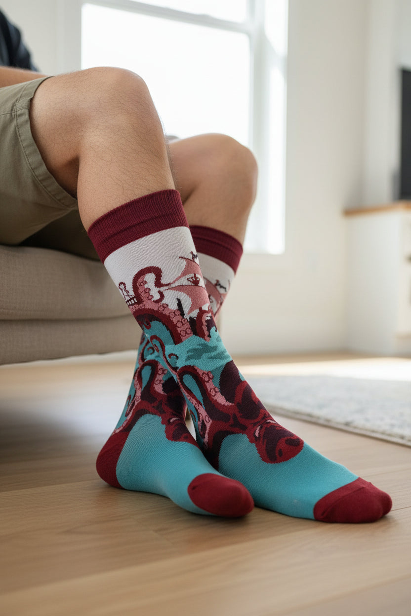 Colorful sock with abstract design on a white background