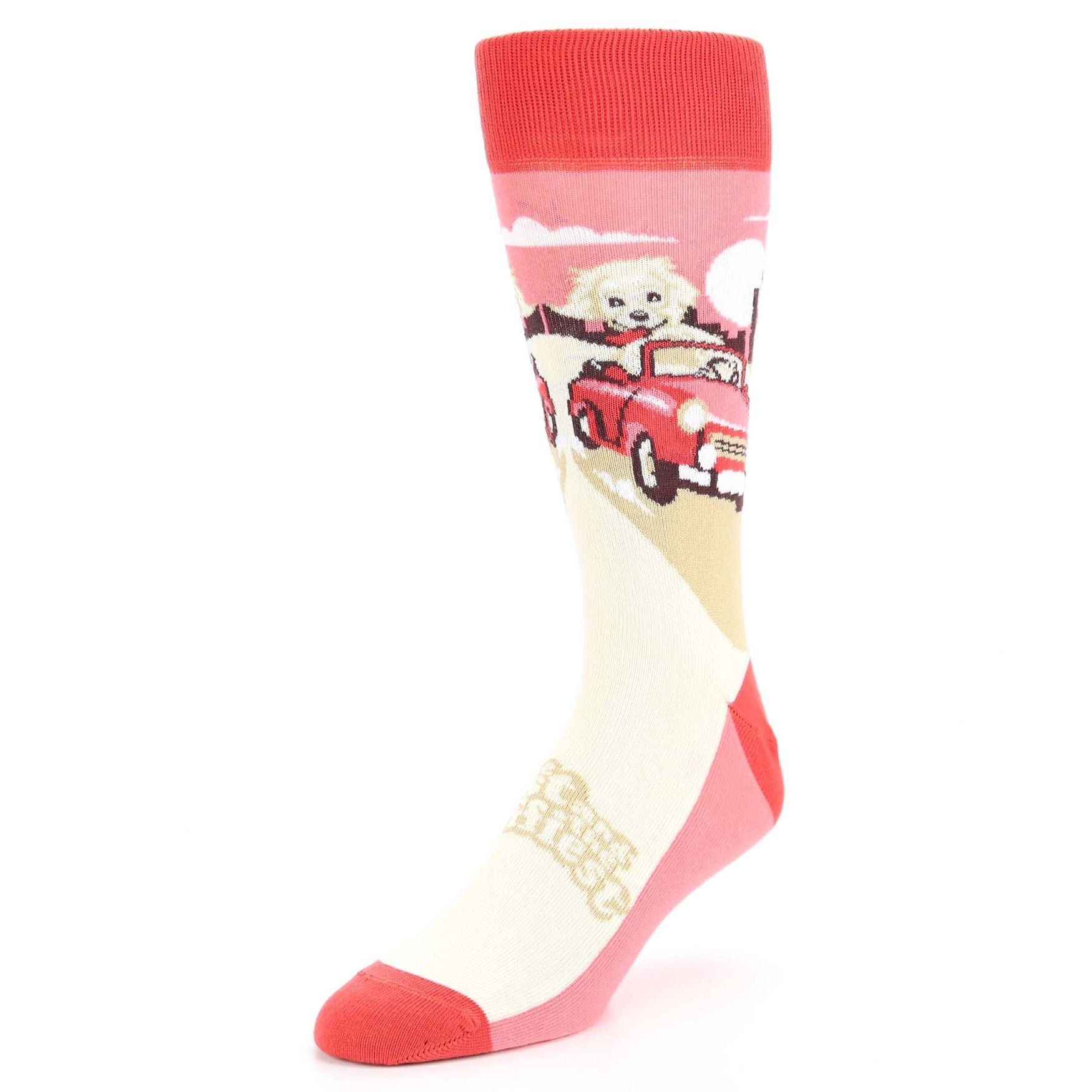 Sock with a dog driving a car design on a white background