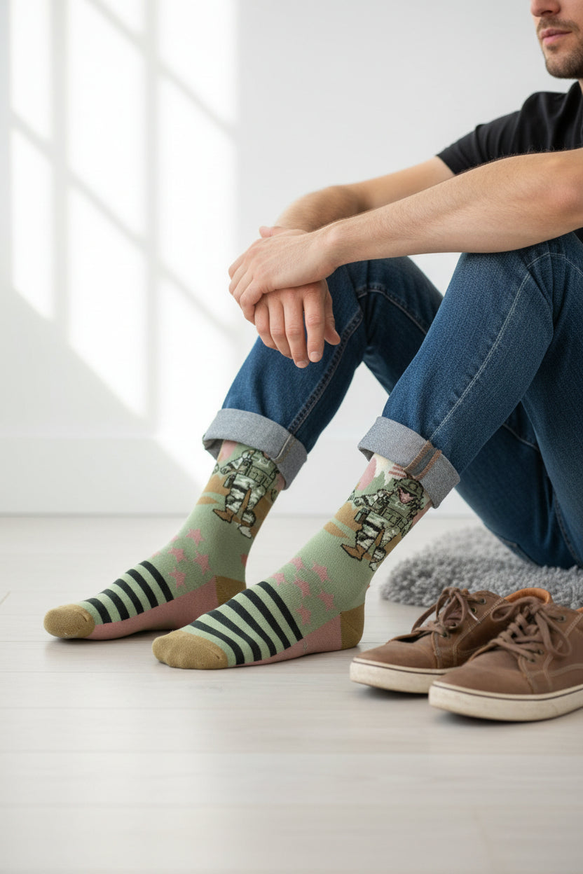 Colorful sock with abstract design on a white background