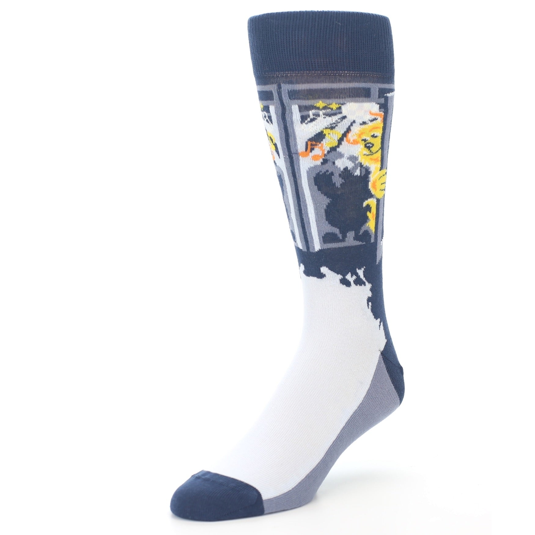 Sock with a design of a bear and flowers on a white background