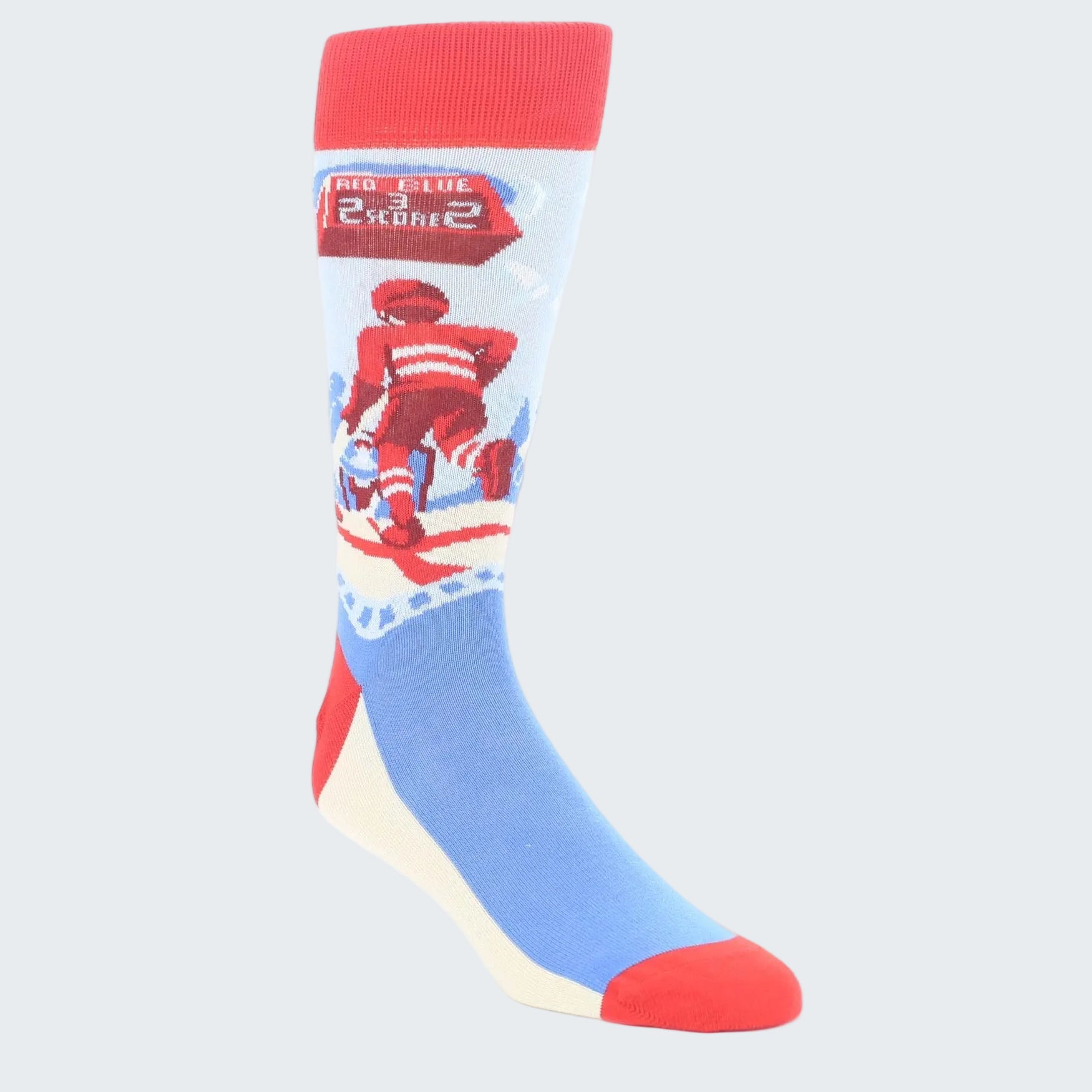 Colorful sock with a graphic design on a white background